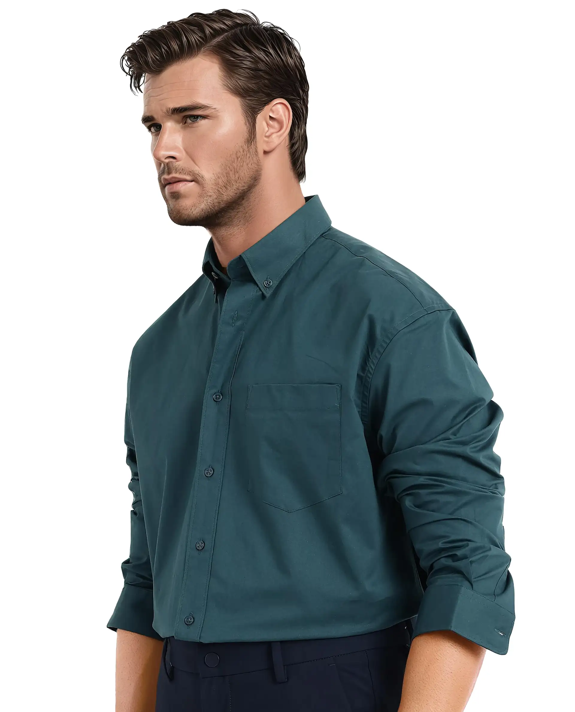 Rare Rabbit Men's Zord Teal Cotton Plain Boxy Fit Full Sleeve Collared Shirt - Image 6