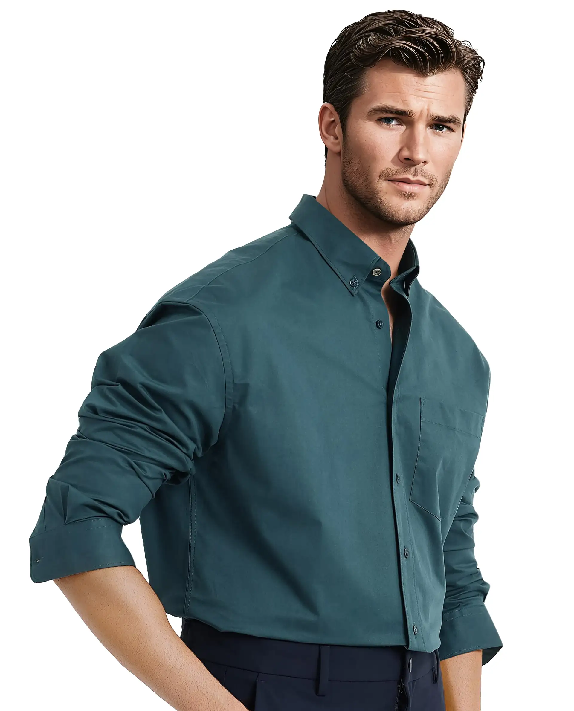Rare Rabbit Men's Zord Teal Cotton Plain Boxy Fit Full Sleeve Collared Shirt - Image 7