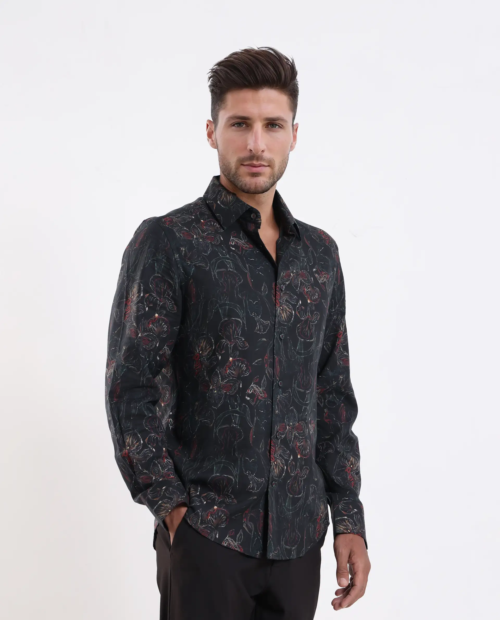 Rare Rabbit Men's Zoric Black Cotton Blend Fabric Full Sleeve Collared Neck Floral Print Shirt - Image 5