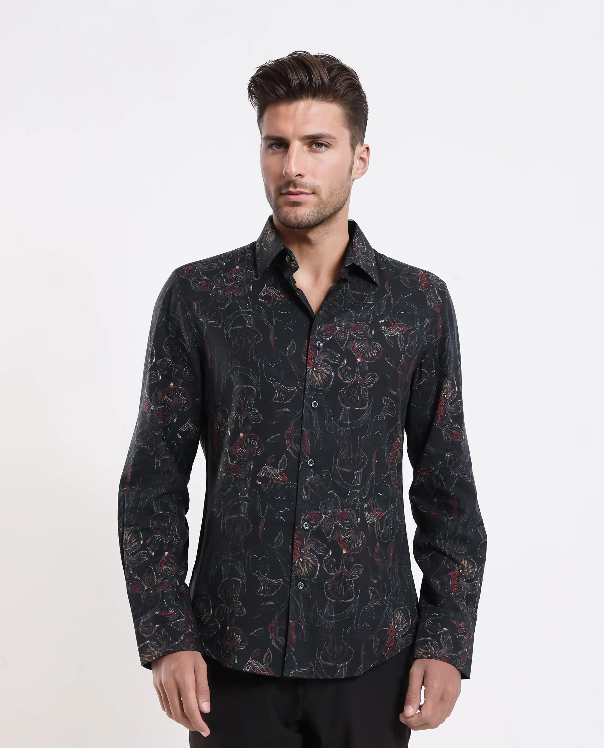Rare Rabbit Men's Zoric Black Cotton Blend Fabric Full Sleeve Collared Neck Floral Print Shirt - Image 6