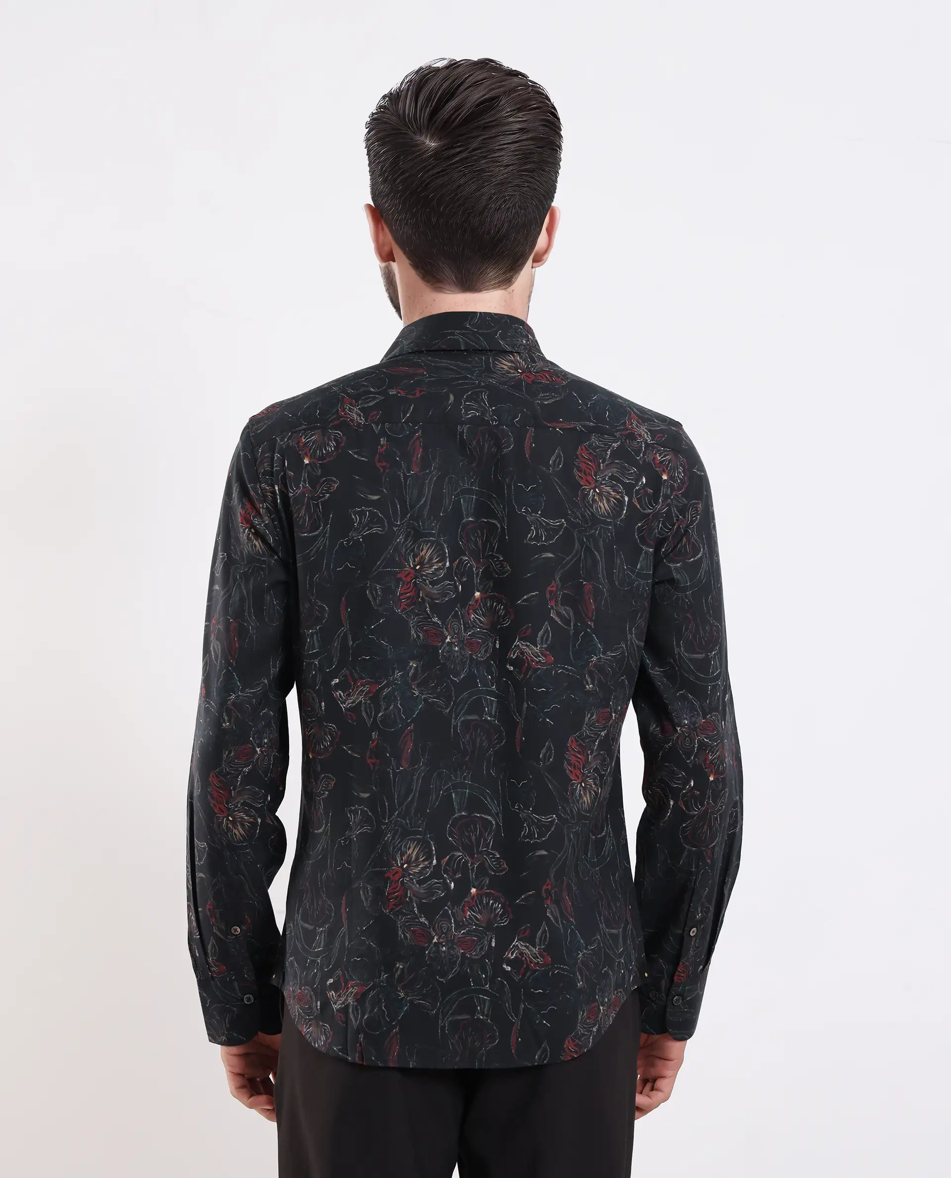 Rare Rabbit Men's Zoric Black Cotton Blend Fabric Full Sleeve Collared Neck Floral Print Shirt - Image 8