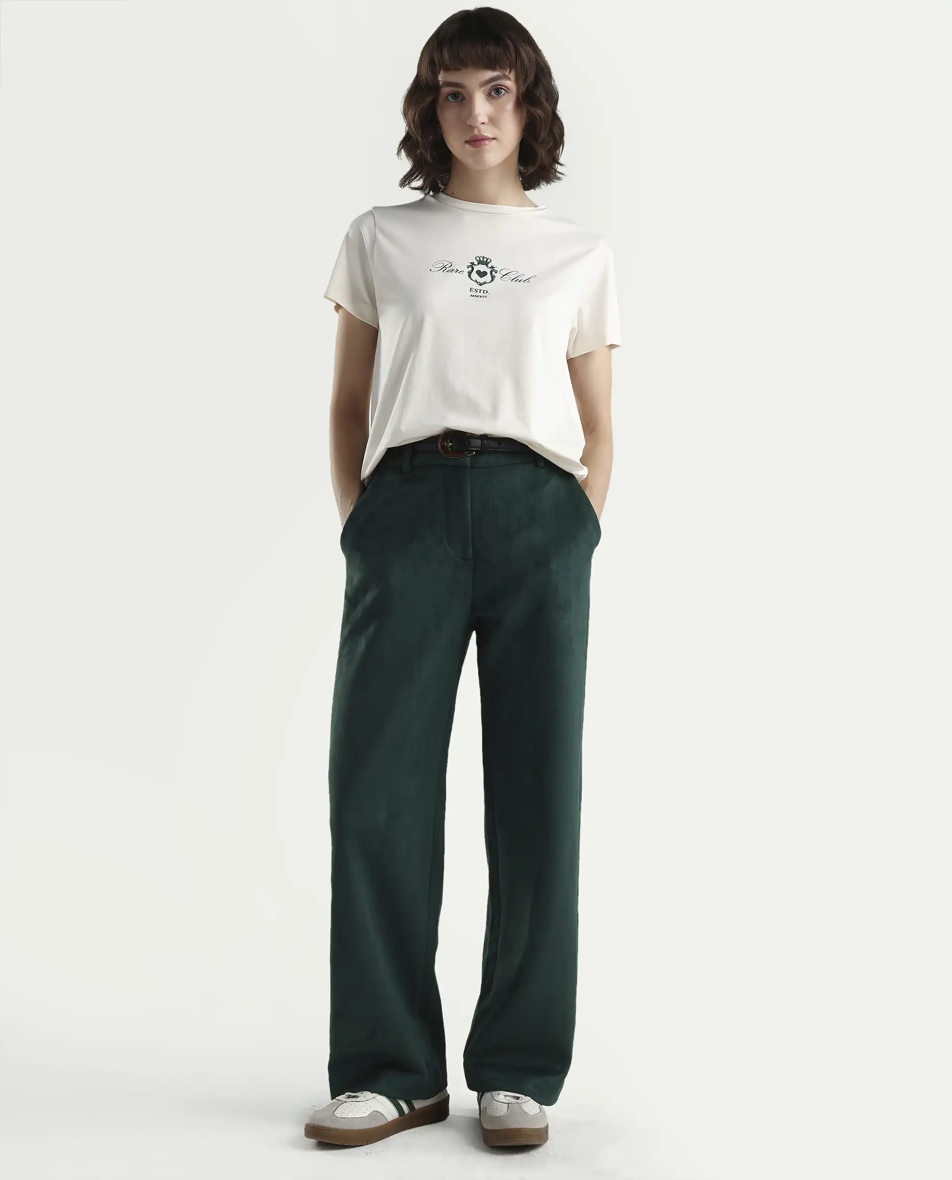 Rareism Women's Zorn Off White Cotton Blend Half Sleeve Regular Fit Plain T-Shirt - Image 2