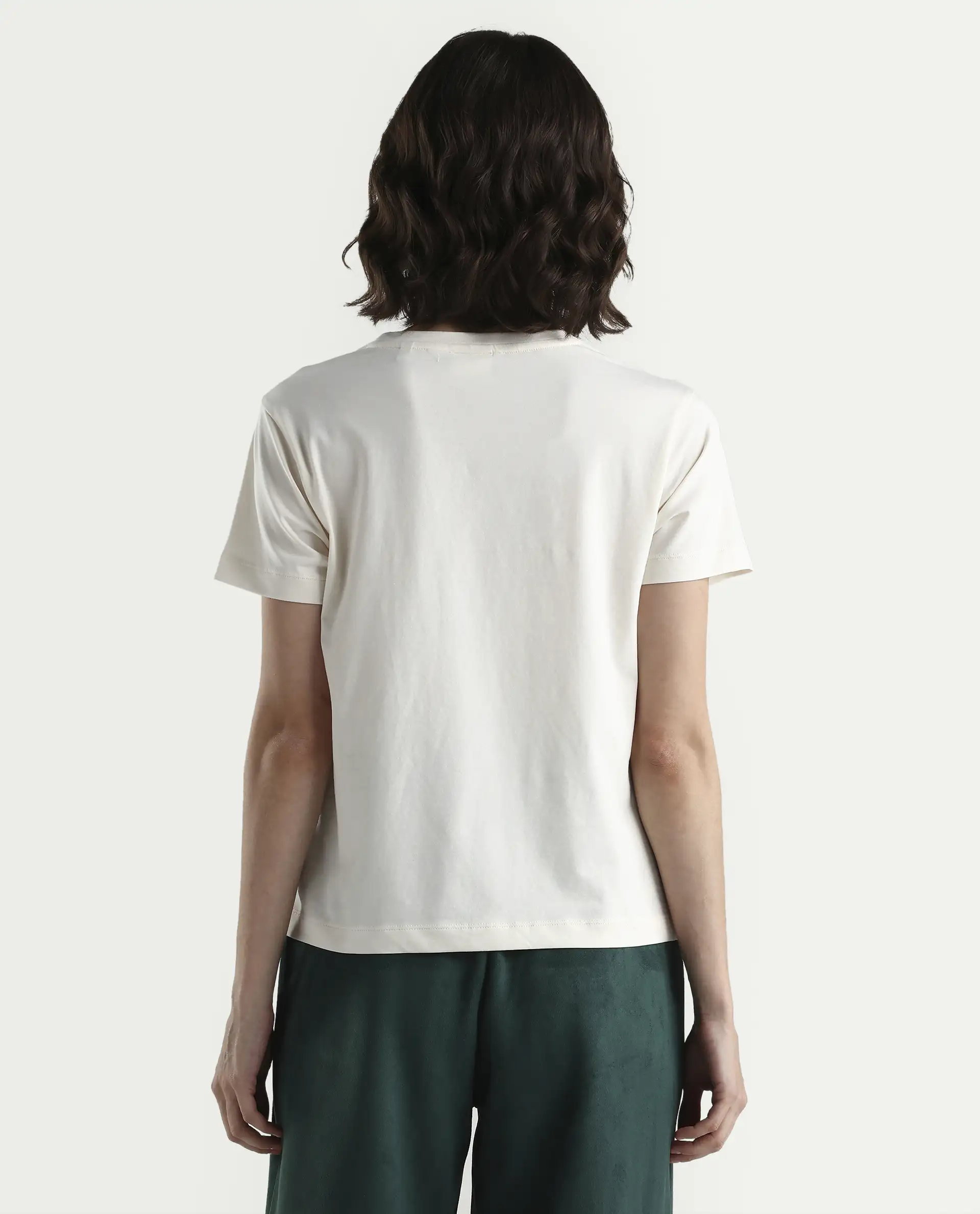 Rareism Women's Zorn Off White Cotton Blend Half Sleeve Regular Fit Plain T-Shirt - Image 7