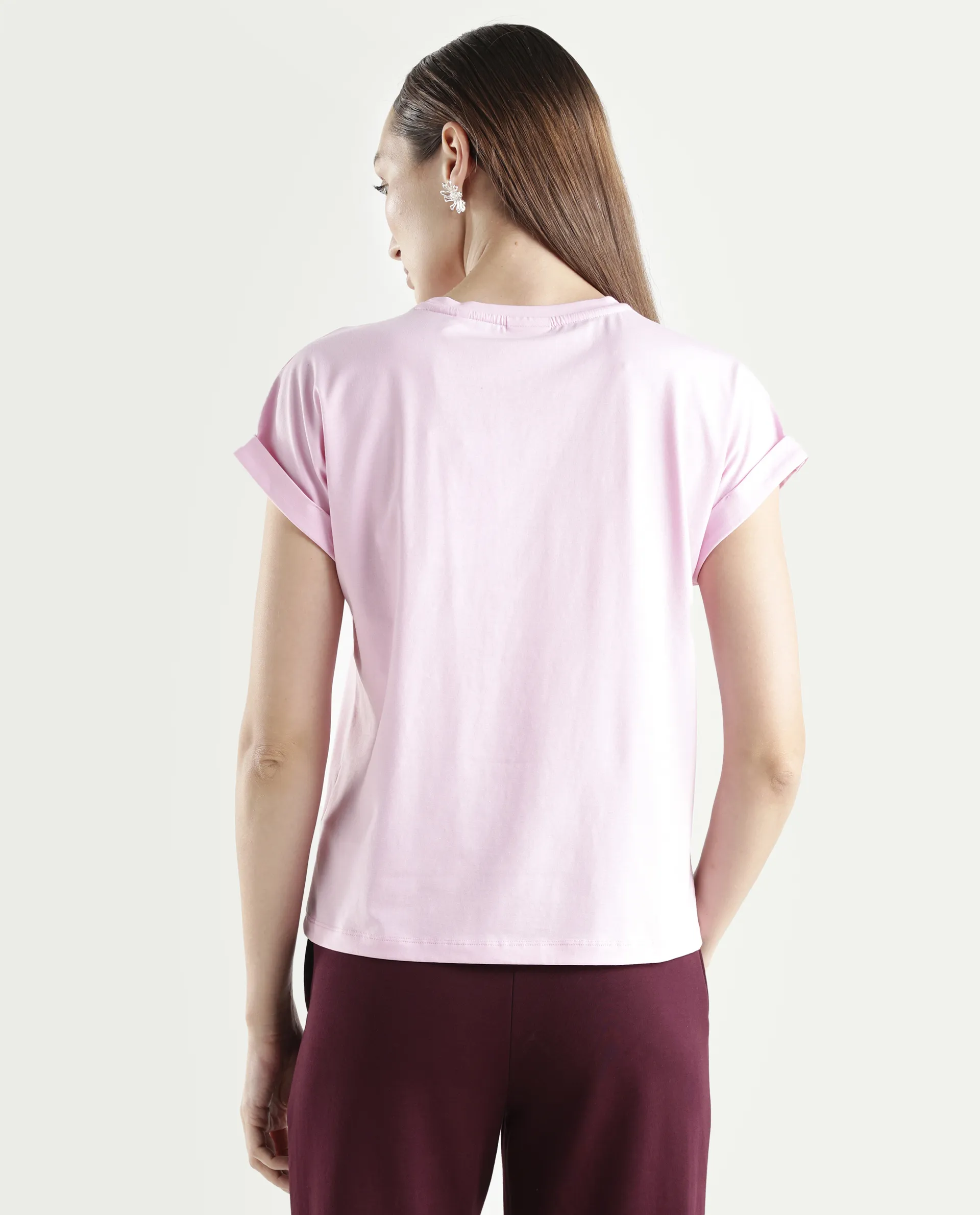 Rareism Women's Zoro Light Pink Cotton Blend Half Sleeve Relaxed Fit Object Print T-Shirt - Image 8