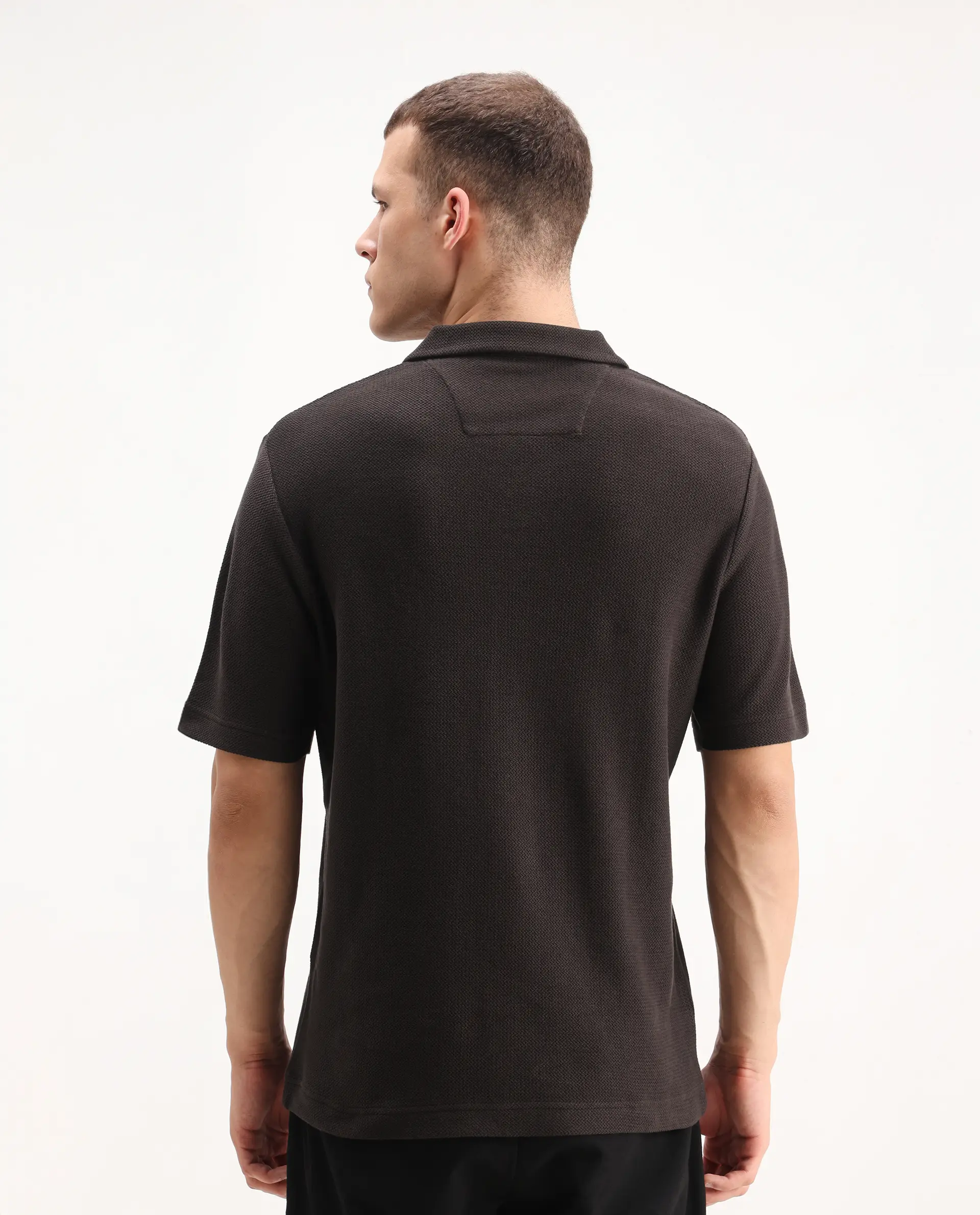 Rare Rabbit Men's Zorv Dark Brown Cotton Plain Regular Fit Half Sleeve Polo - Image 7