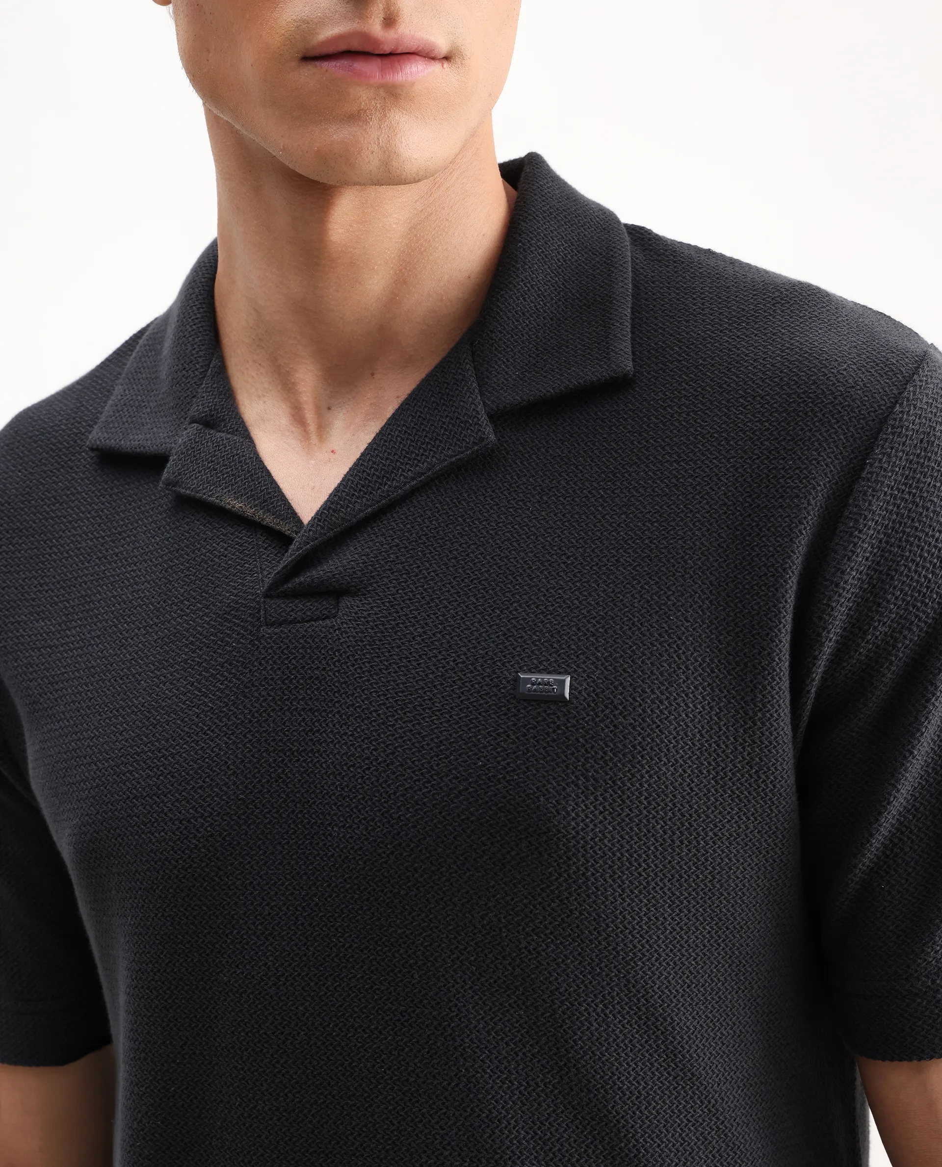 Rare Rabbit Men's Zorv Dark Grey Cotton Plain Regular Fit Half Sleeve Polo - Image 3