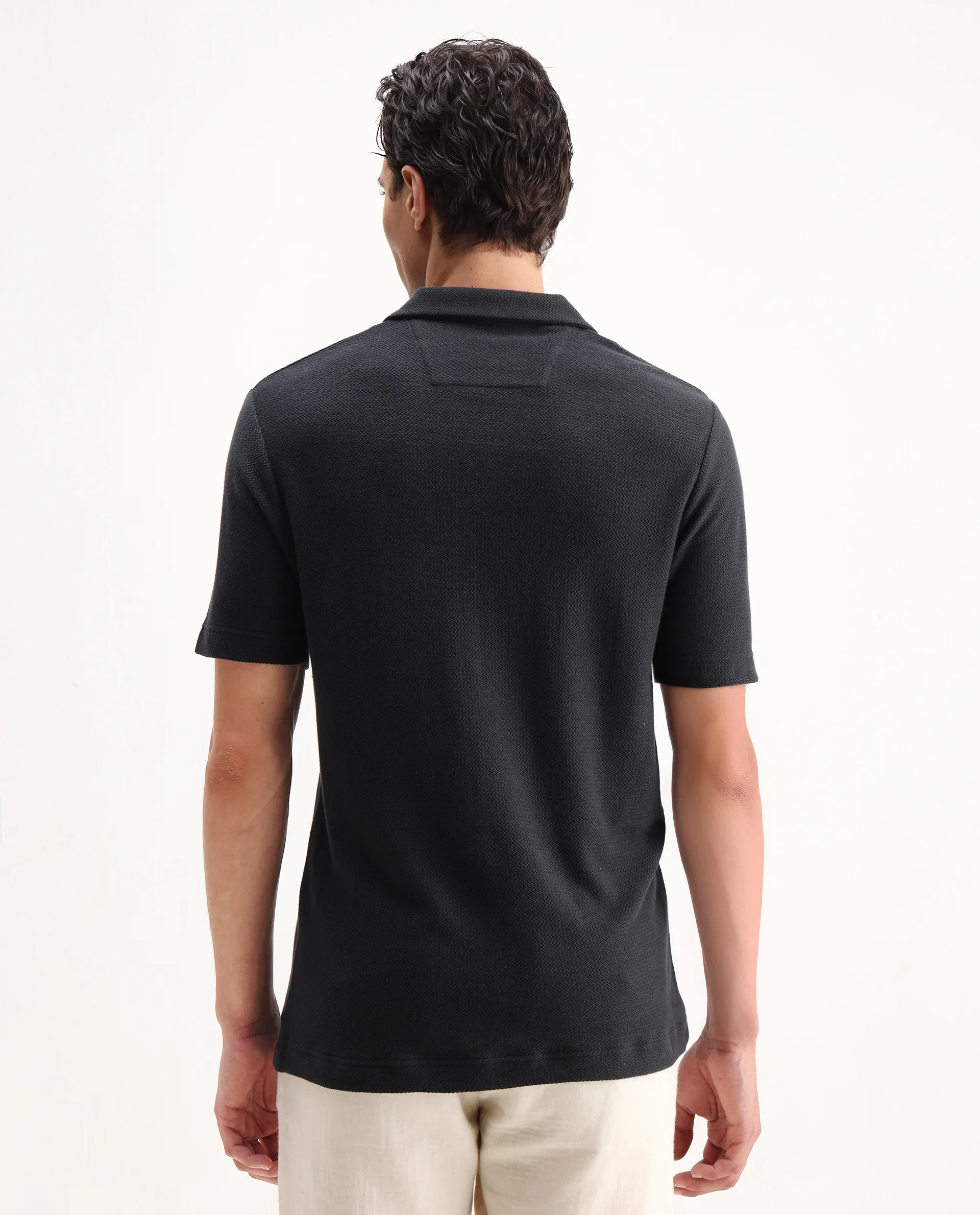 Rare Rabbit Men's Zorv Dark Grey Cotton Plain Regular Fit Half Sleeve Polo - Image 7