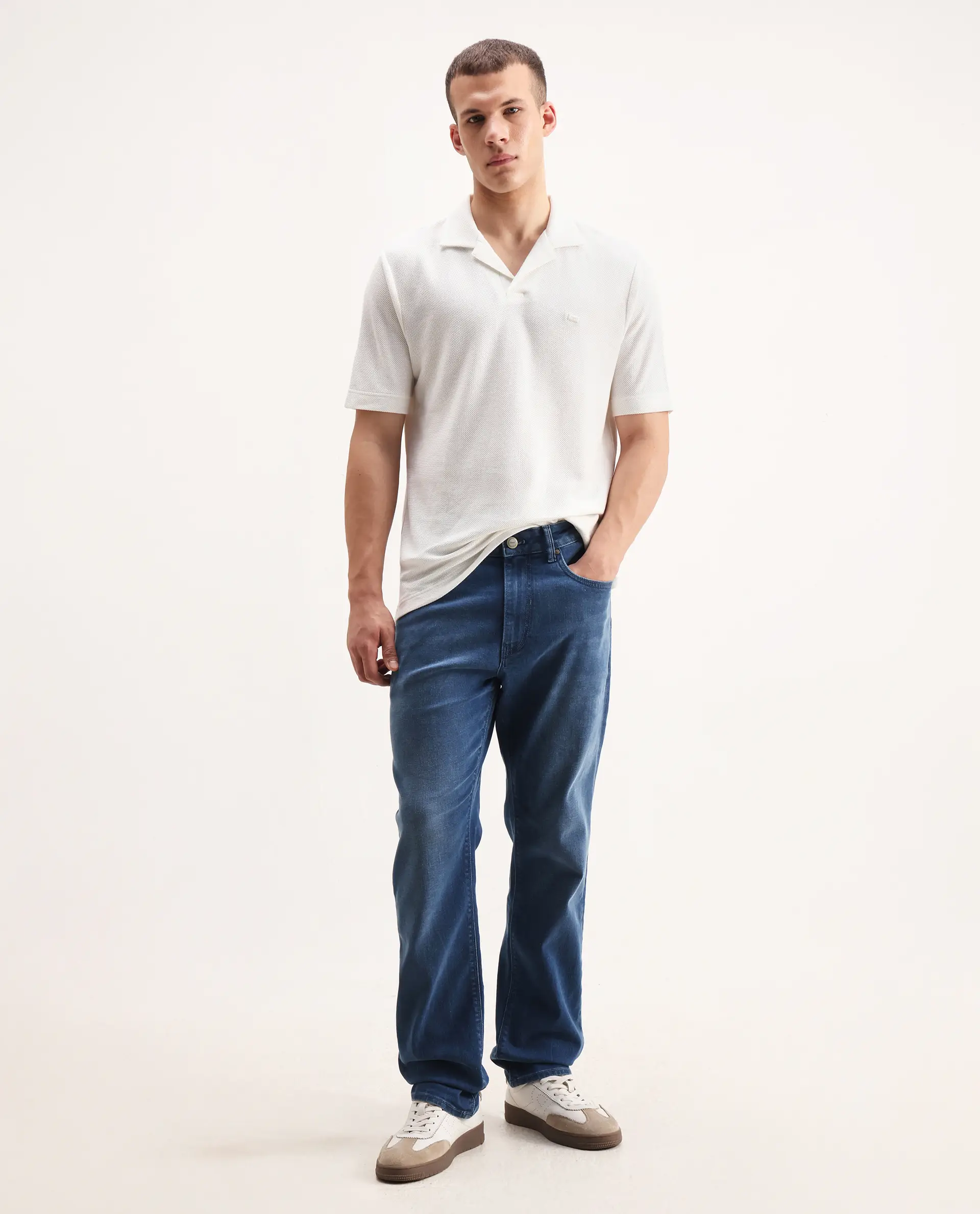 Rare Rabbit Men's Zorv Off White Cotton Plain Regular Fit Half Sleeve Polo - Image 2
