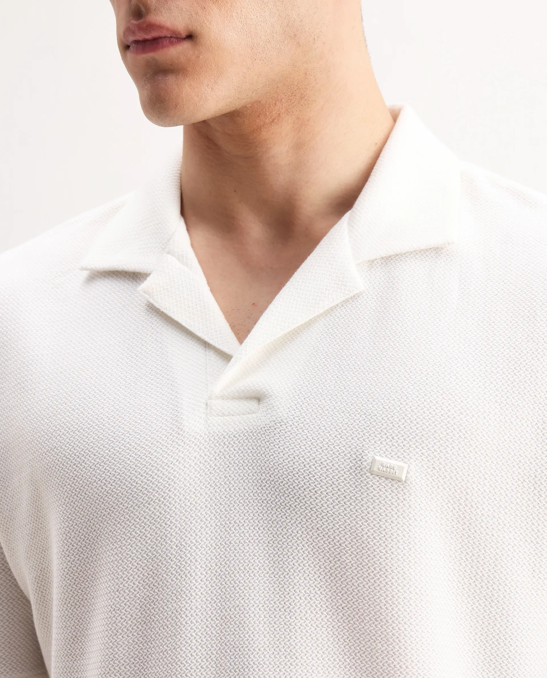 Rare Rabbit Men's Zorv Off White Cotton Plain Regular Fit Half Sleeve Polo - Image 3