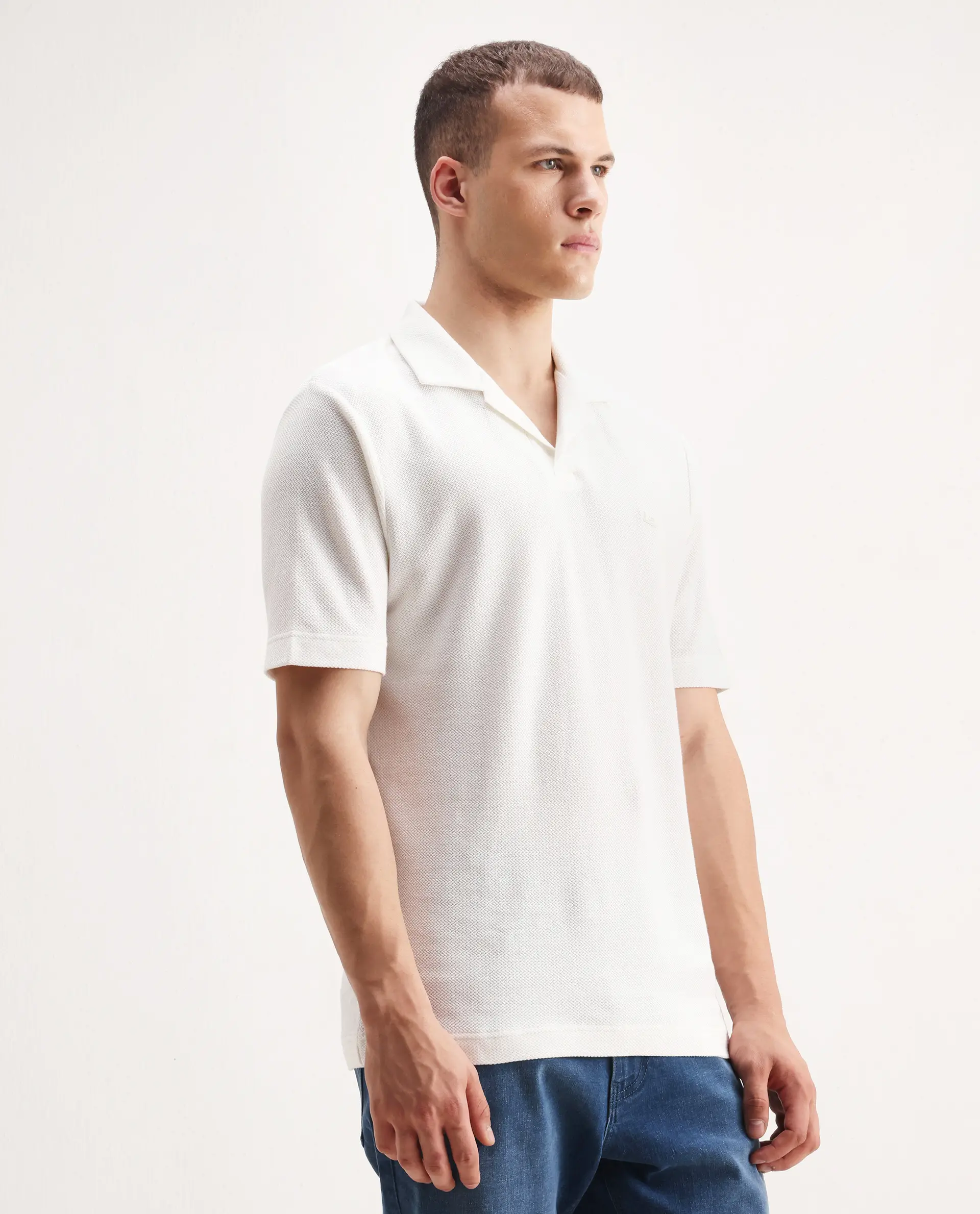 Rare Rabbit Men's Zorv Off White Cotton Plain Regular Fit Half Sleeve Polo - Image 6