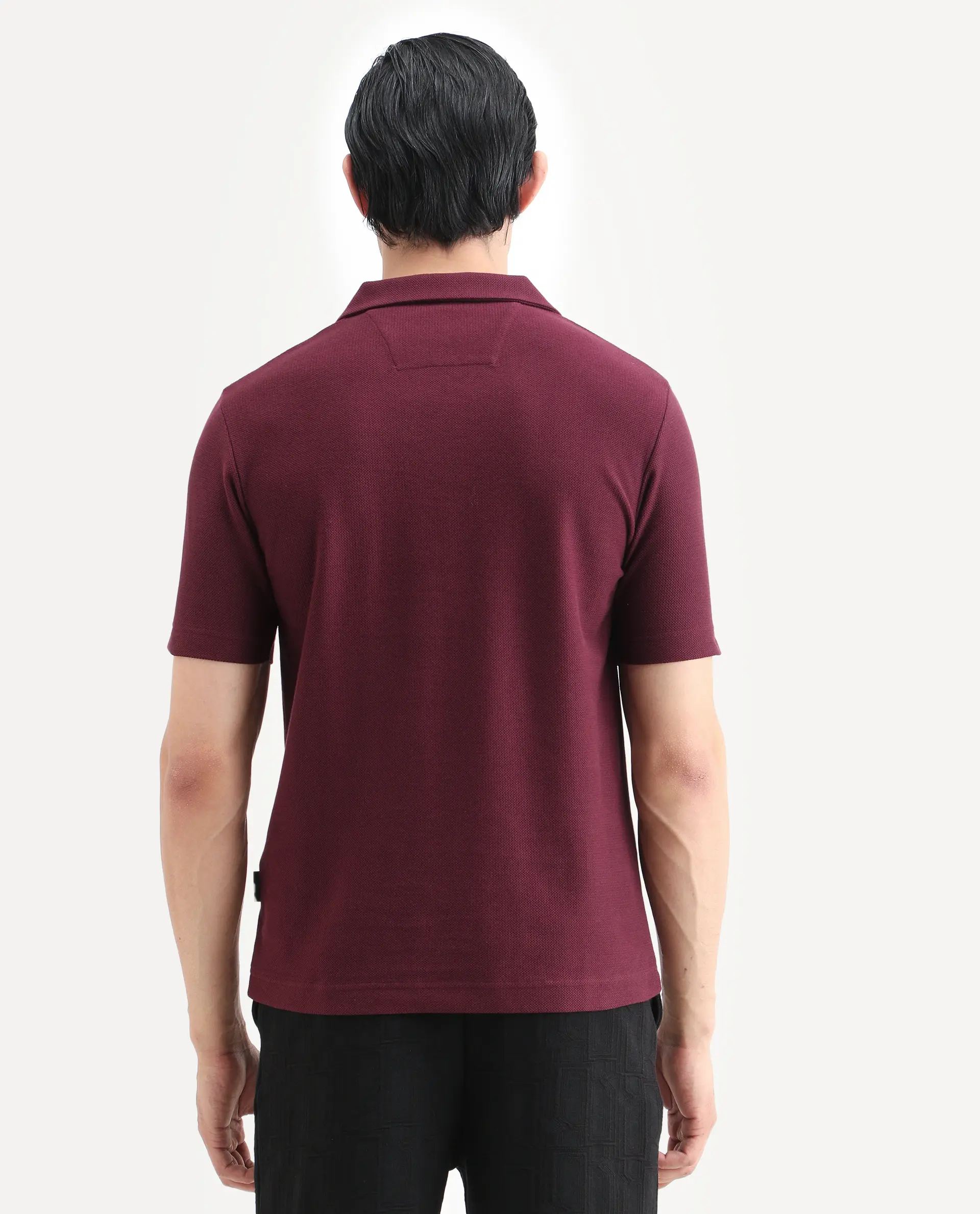 Rare Rabbit Men's Zorv-S26 Dark Red Cotton Fabric Half Sleeve Cuban Collar Regular Fit Textured Polo - Image 7