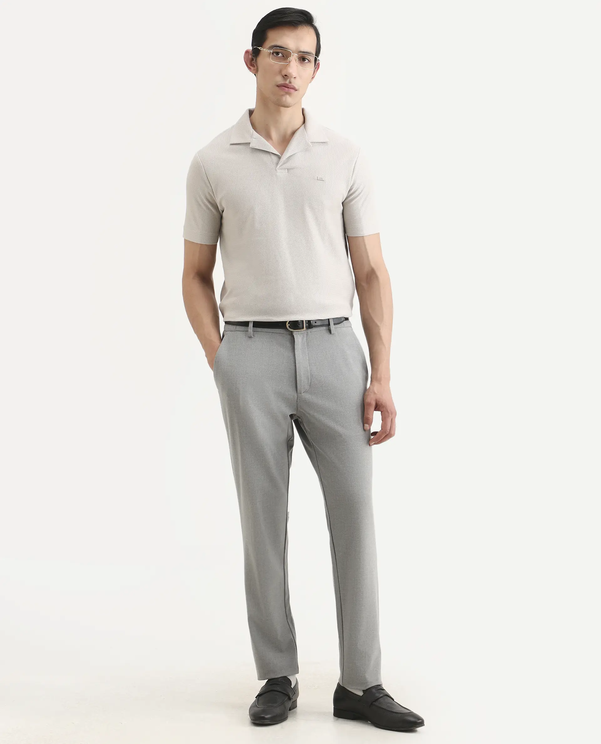 Rare Rabbit Men's Zorv-S26 Dusky Grey Cotton Fabric Half Sleeve Cuban Collar Regular Fit Textured Polo - Image 2