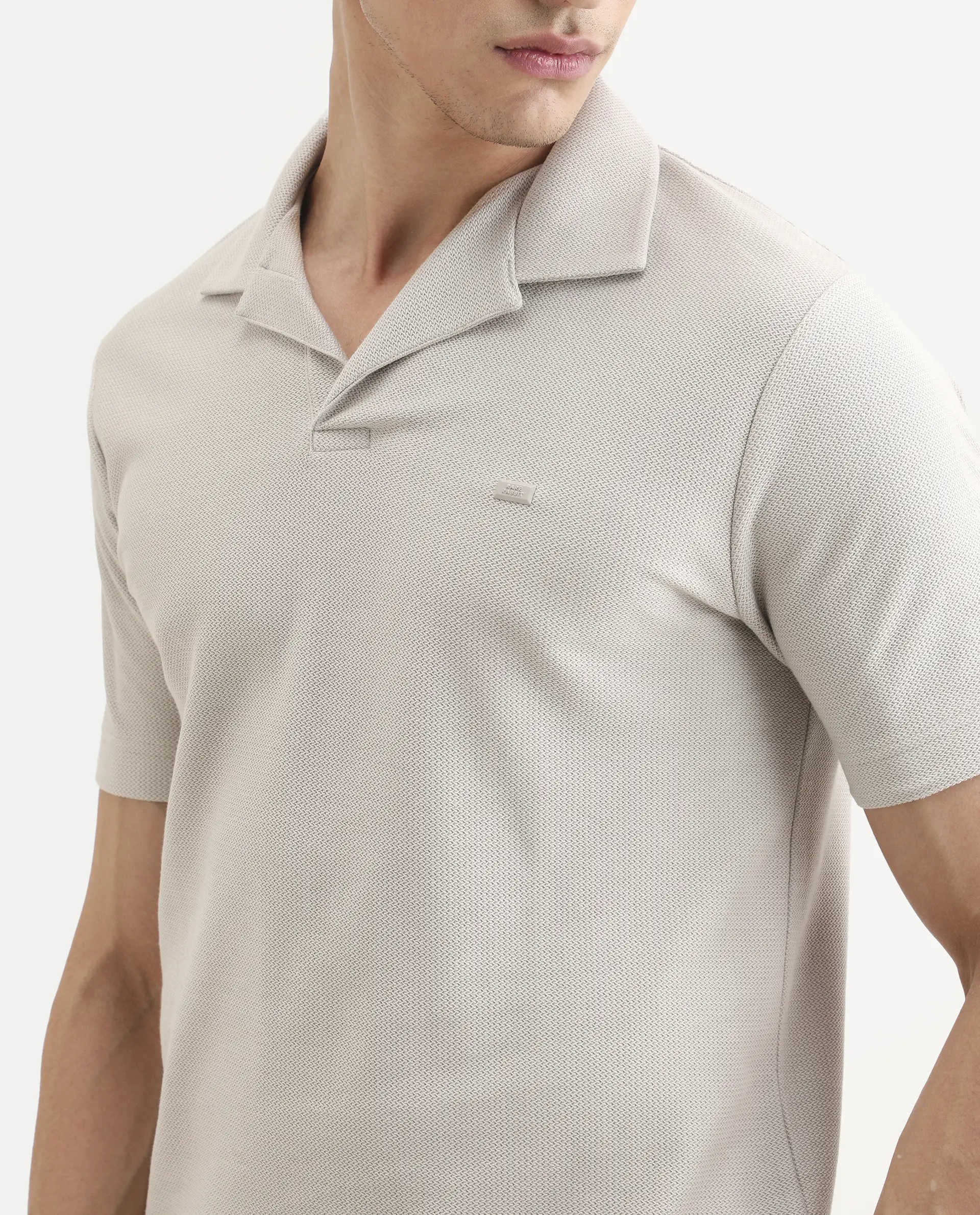 Rare Rabbit Men's Zorv-S26 Dusky Grey Cotton Fabric Half Sleeve Cuban Collar Regular Fit Textured Polo - Image 3