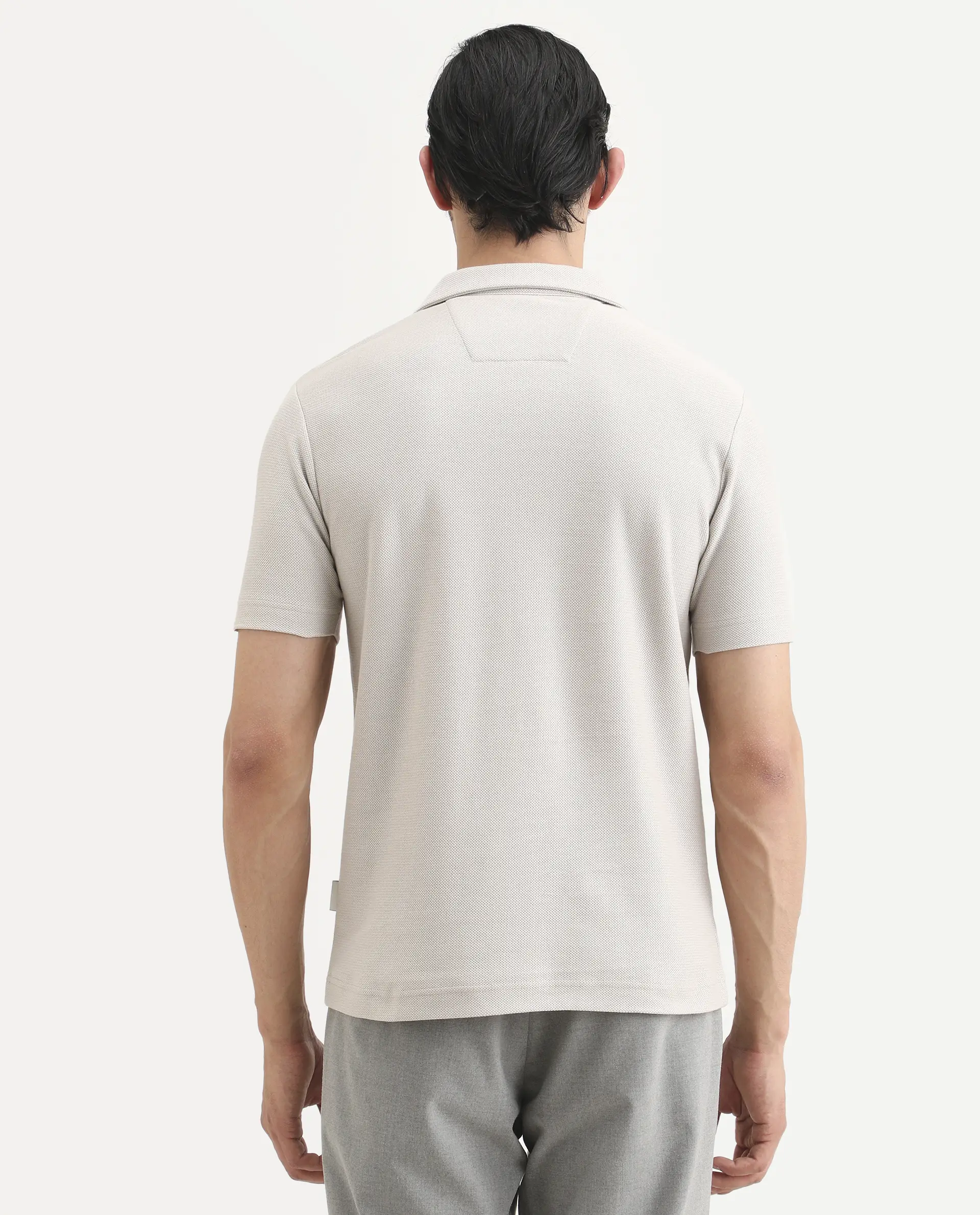 Rare Rabbit Men's Zorv-S26 Dusky Grey Cotton Fabric Half Sleeve Cuban Collar Regular Fit Textured Polo - Image 7