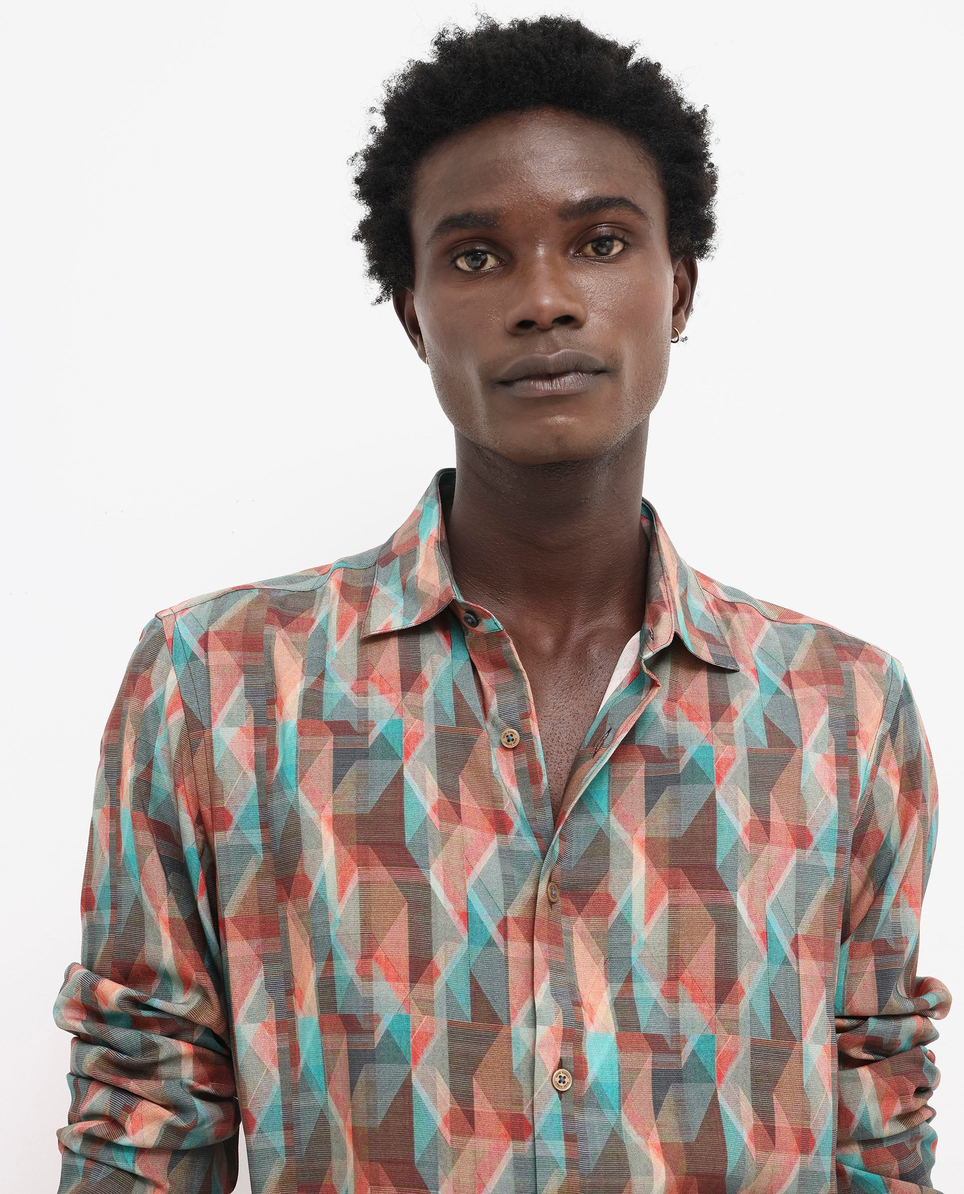 Rare Rabbit Men's Zosma Brown Viscose Geometric Print Regular Fit Full Sleeve Collared Shirt - Image 4