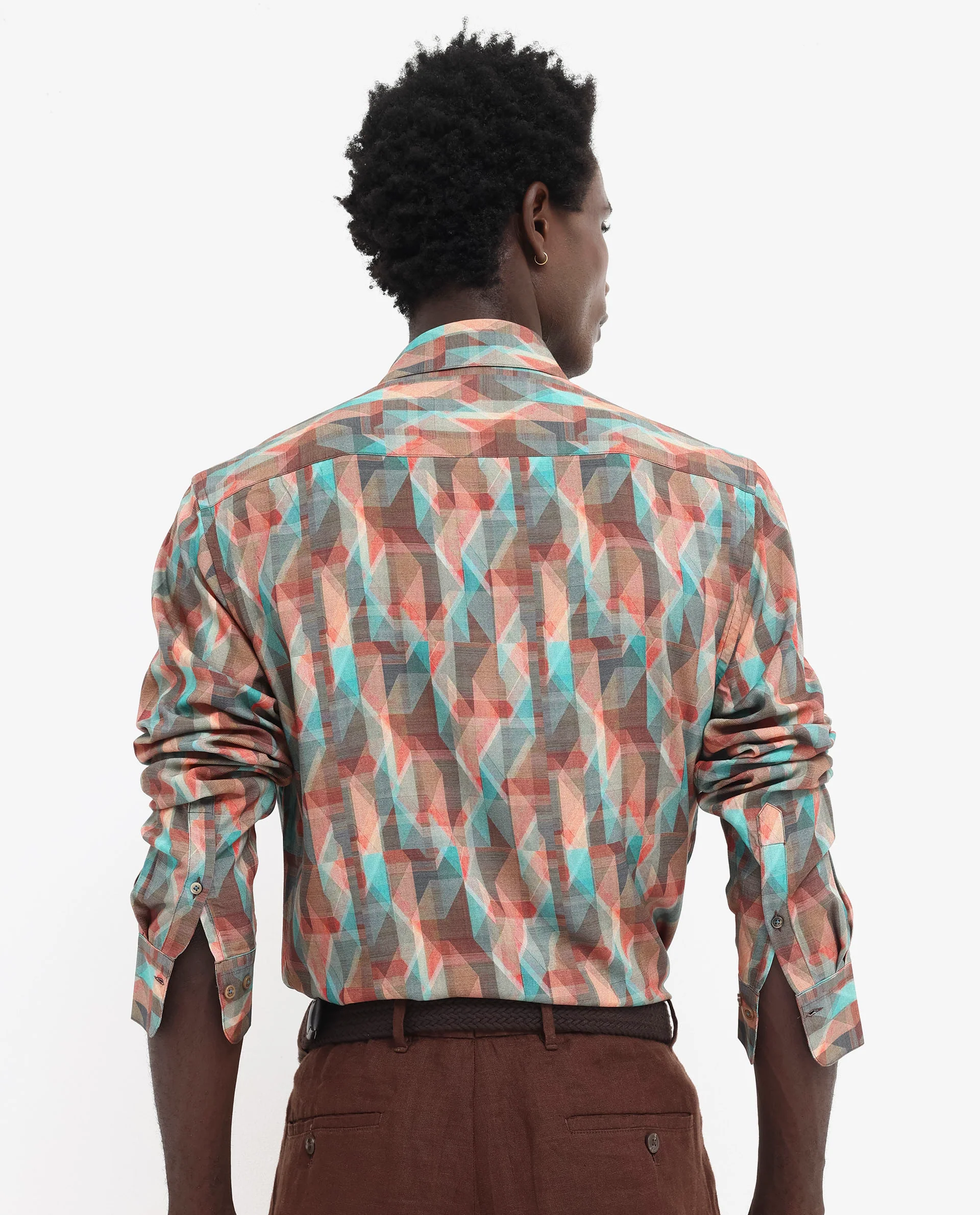 Rare Rabbit Men's Zosma Brown Viscose Geometric Print Regular Fit Full Sleeve Collared Shirt - Image 7
