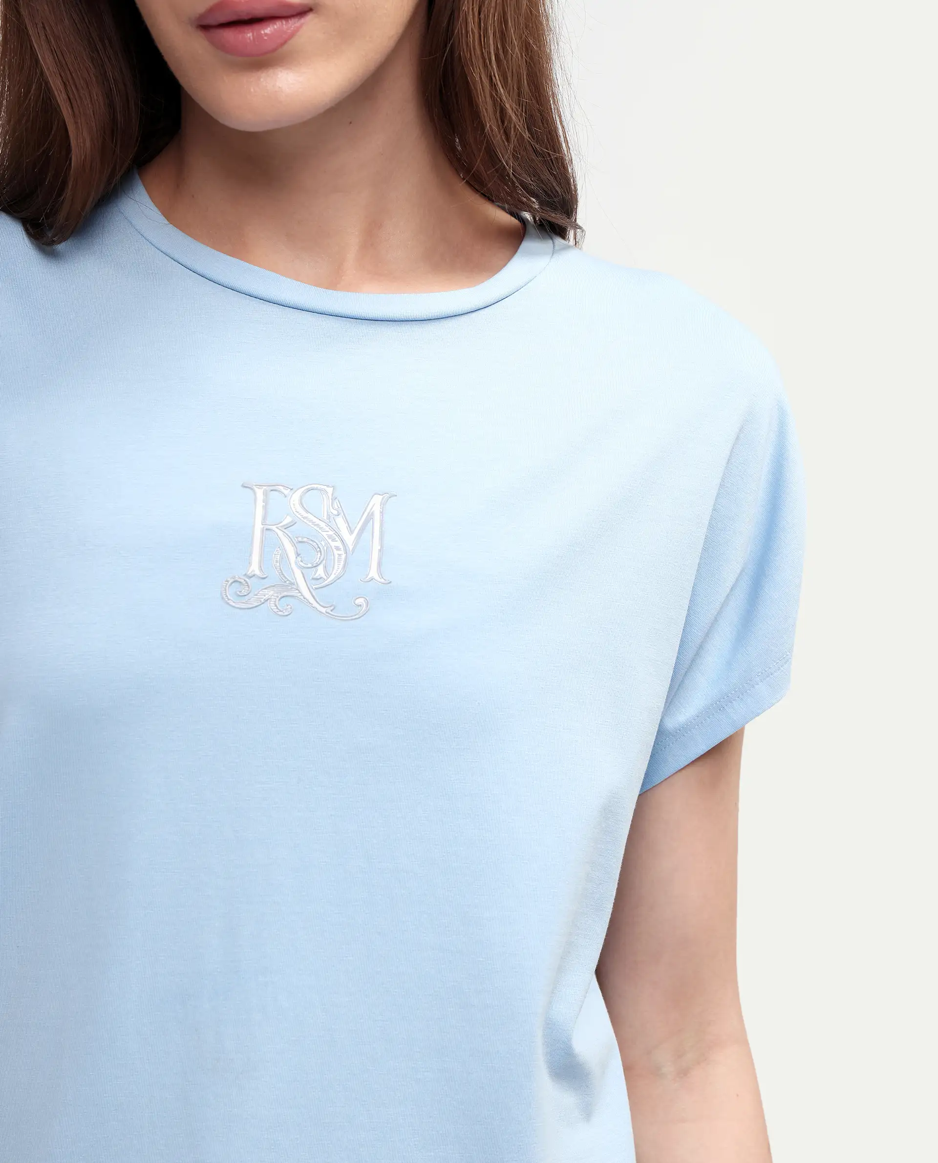 Rareism Women's Zour Light Blue Cotton Blend Half Sleeve Relaxed Fit Typography Print T-Shirt - Image 4