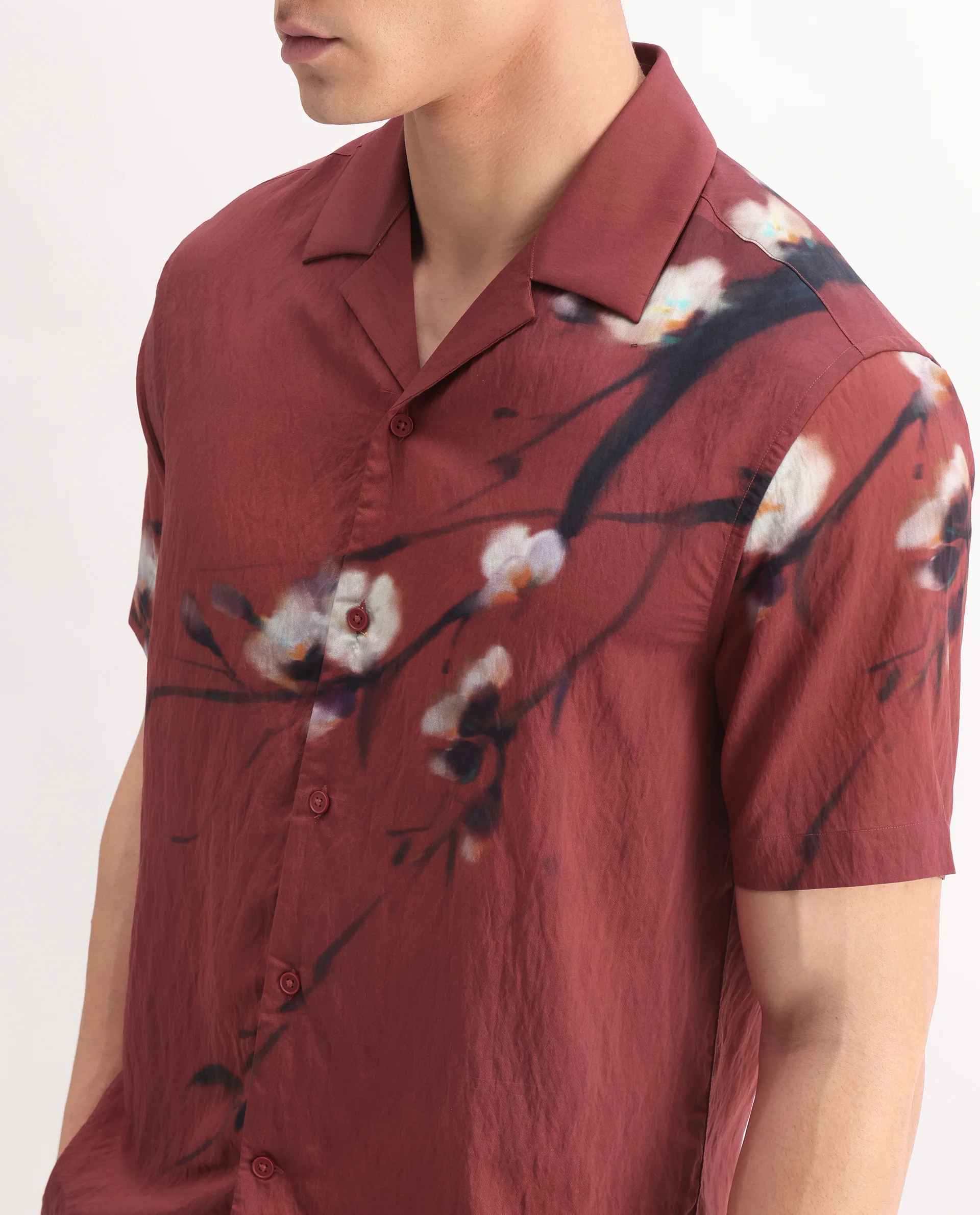 Rare Rabbit Men's Zovek Red Viscose Blend Floral Print Relaxed Fit Half Sleeve Cuban Collar Shirt - Image 2