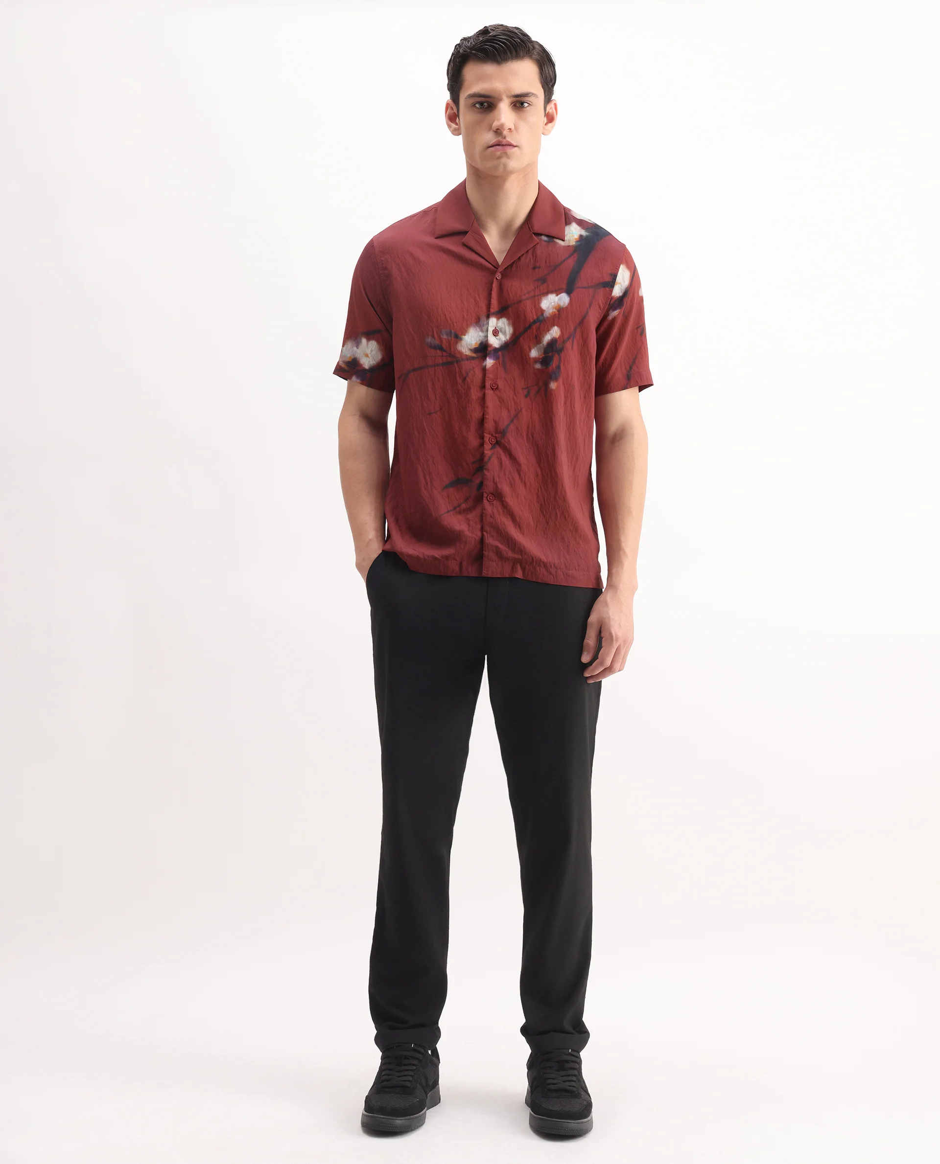 Rare Rabbit Men's Zovek Red Viscose Blend Floral Print Relaxed Fit Half Sleeve Cuban Collar Shirt - Image 3