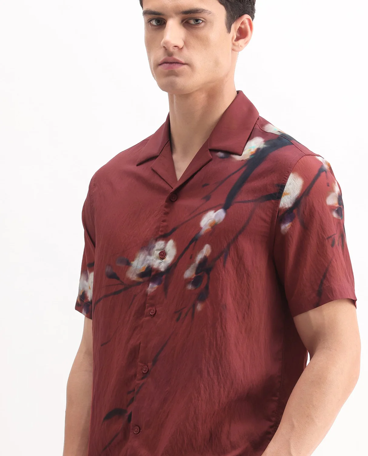 Rare Rabbit Men's Zovek Red Viscose Blend Floral Print Relaxed Fit Half Sleeve Cuban Collar Shirt - Image 5