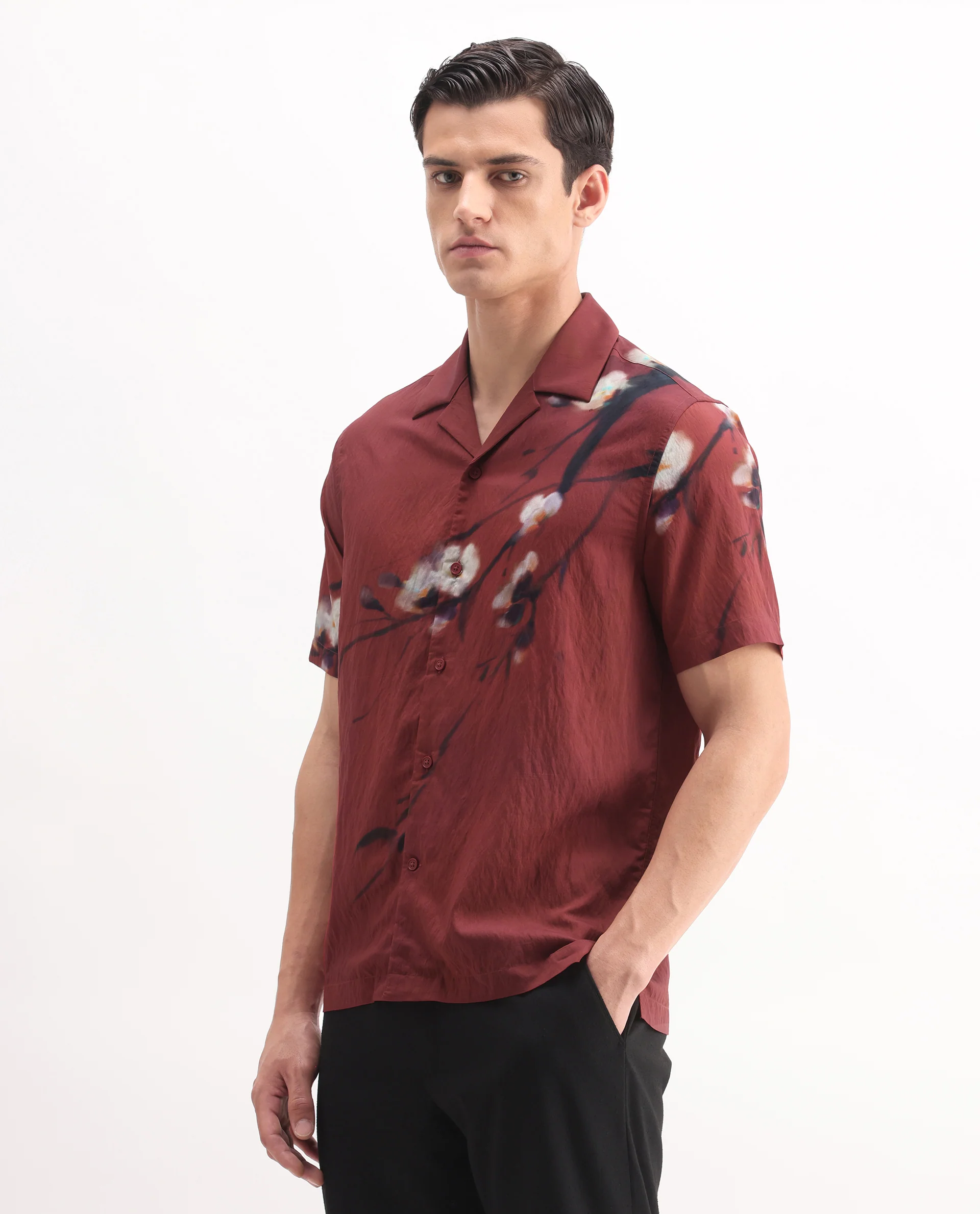 Rare Rabbit Men's Zovek Red Viscose Blend Floral Print Relaxed Fit Half Sleeve Cuban Collar Shirt - Image 6