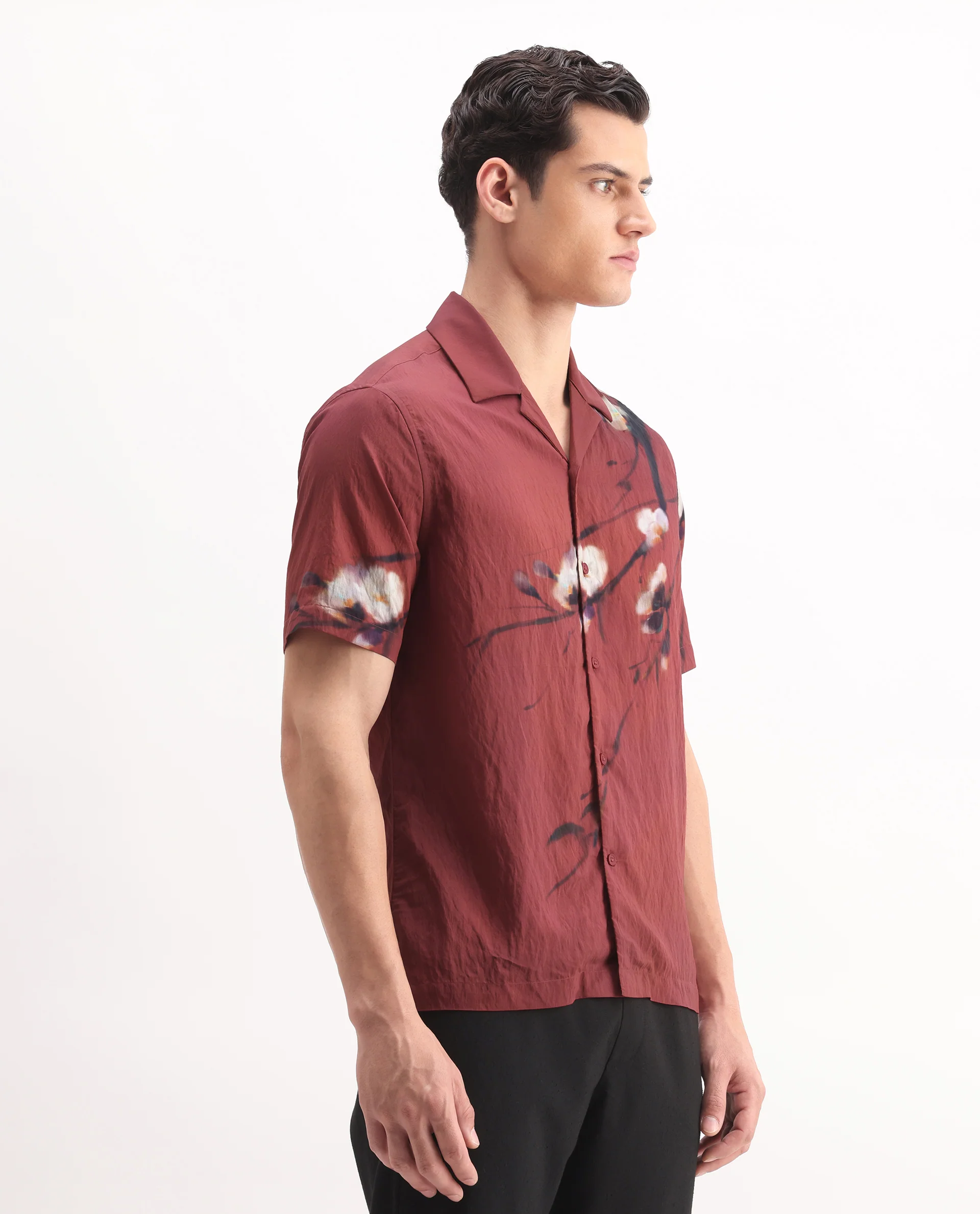 Rare Rabbit Men's Zovek Red Viscose Blend Floral Print Relaxed Fit Half Sleeve Cuban Collar Shirt - Image 7