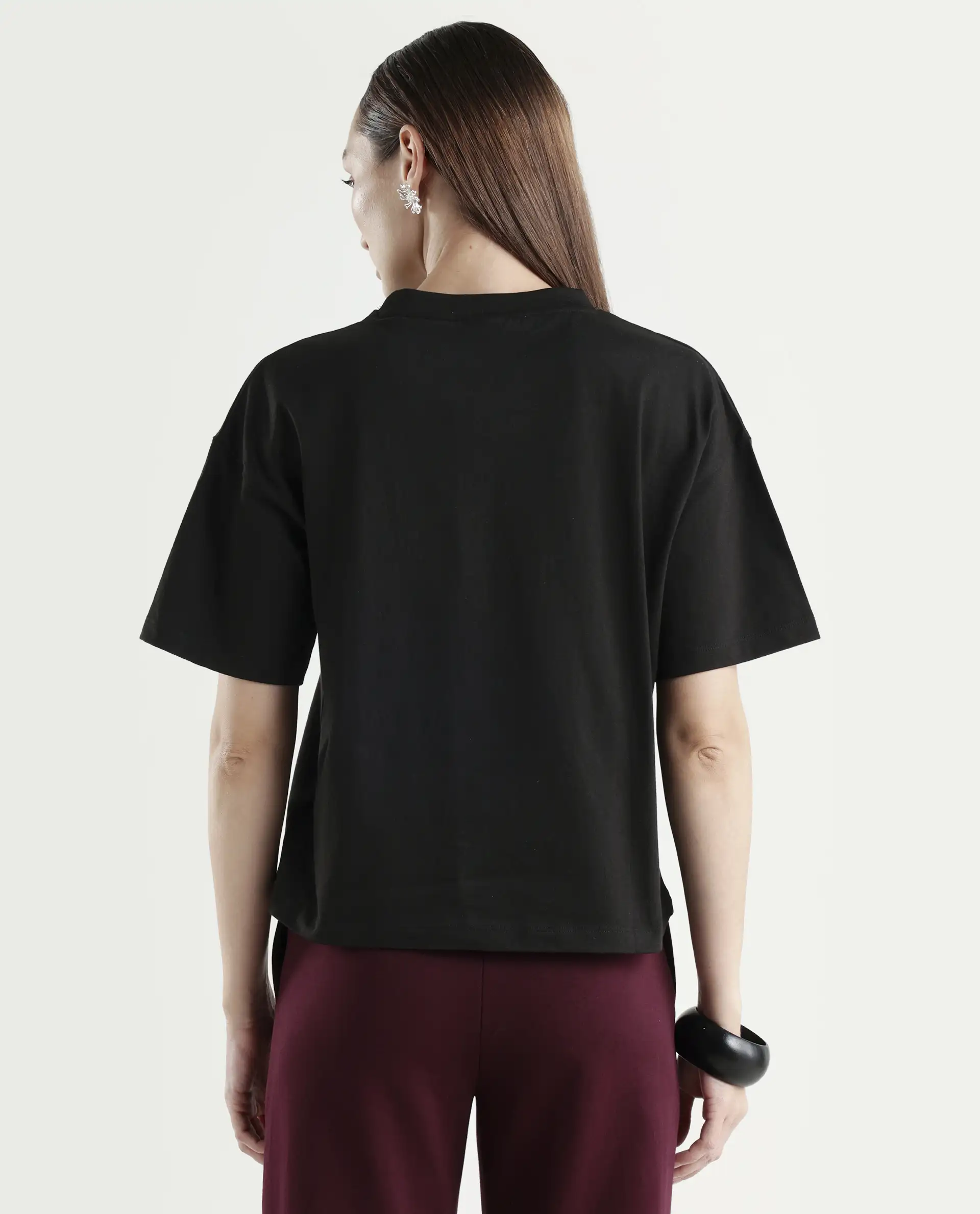 Rareism Women's Zovi Black Cotton Half Sleeve Boxy Object Print T-Shirt - Image 7