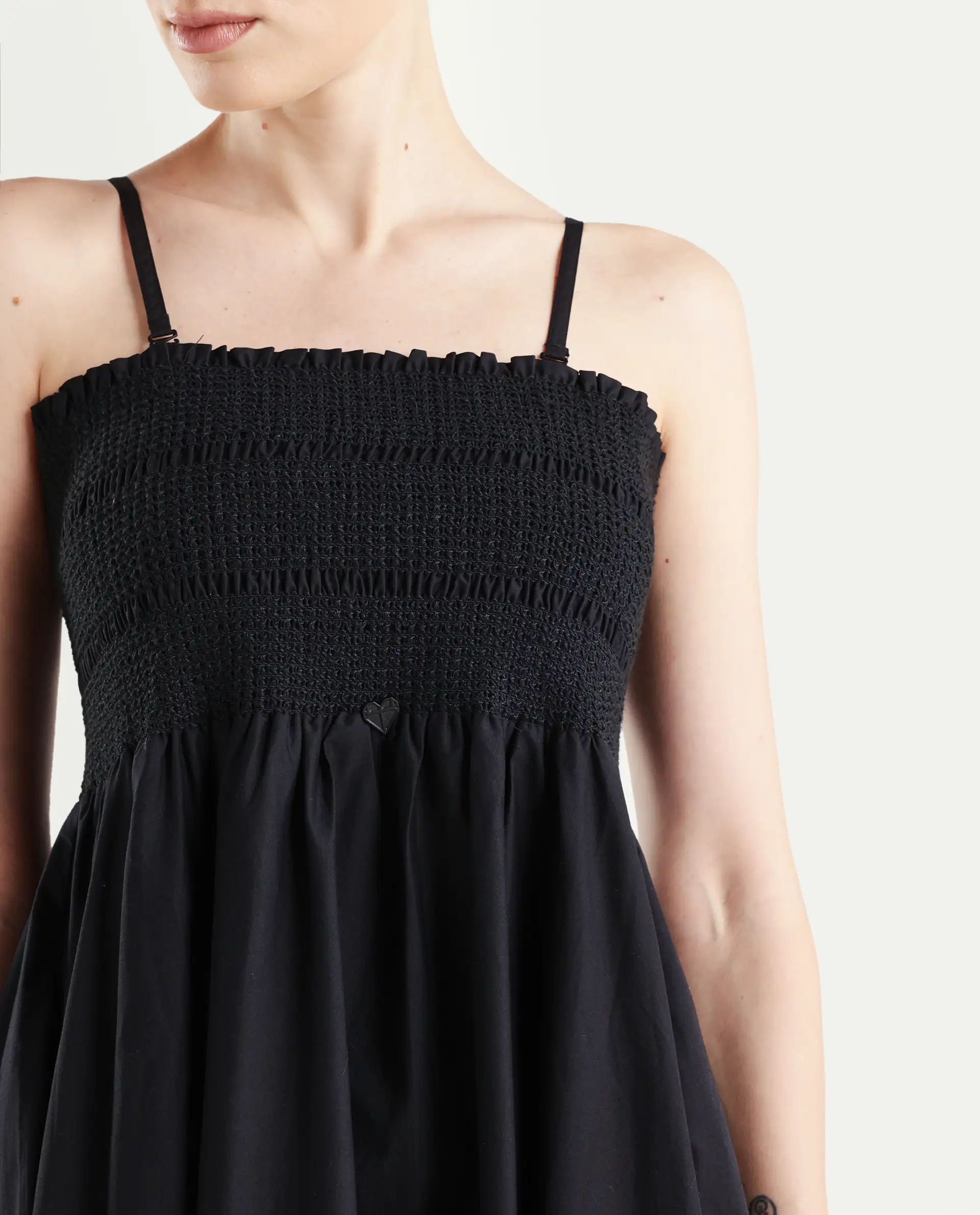 Rareism Women's Zozo Black Cotton Blend Tube Neck Plain Sleeveless Knee Length Regular Fit Dress - Image 4