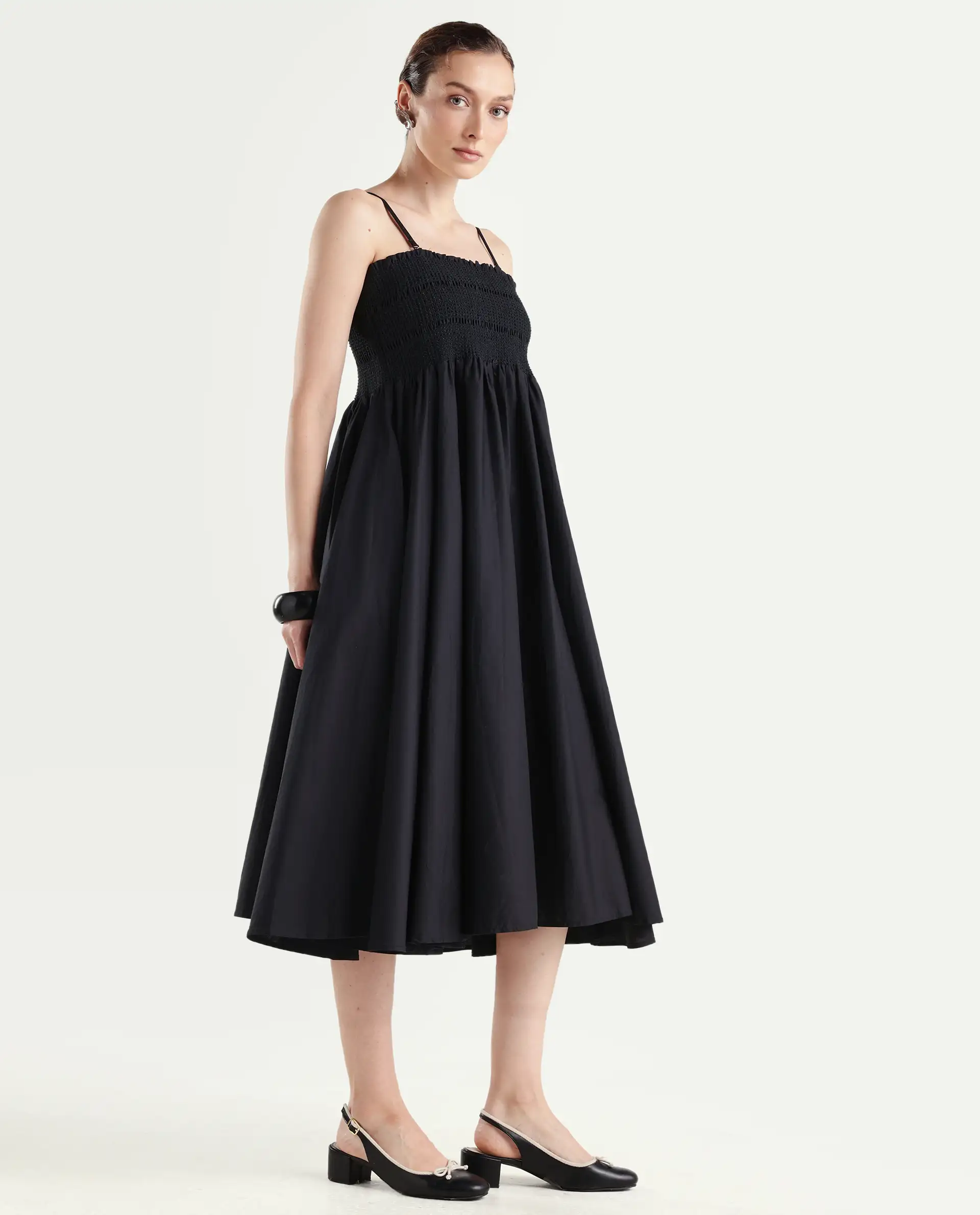 Rareism Women's Zozo Black Cotton Blend Tube Neck Plain Sleeveless Knee Length Regular Fit Dress - Image 5