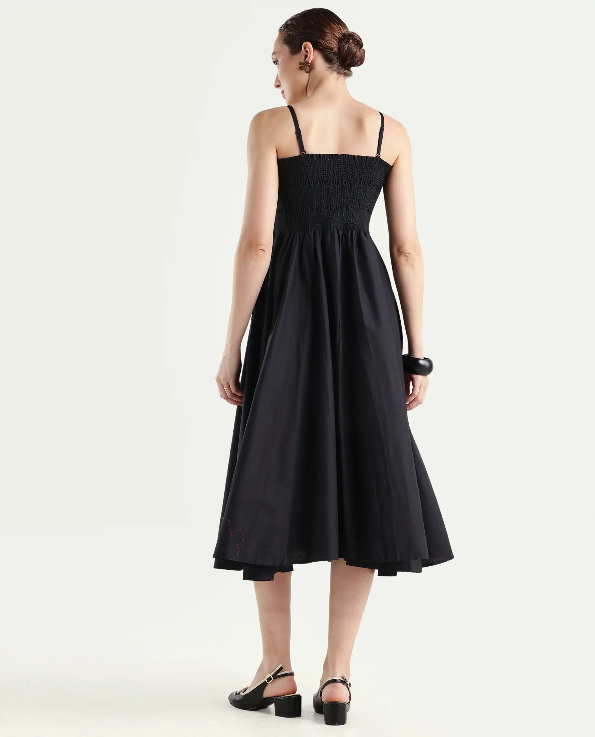 Rareism Women's Zozo Black Cotton Blend Tube Neck Plain Sleeveless Knee Length Regular Fit Dress - Image 6