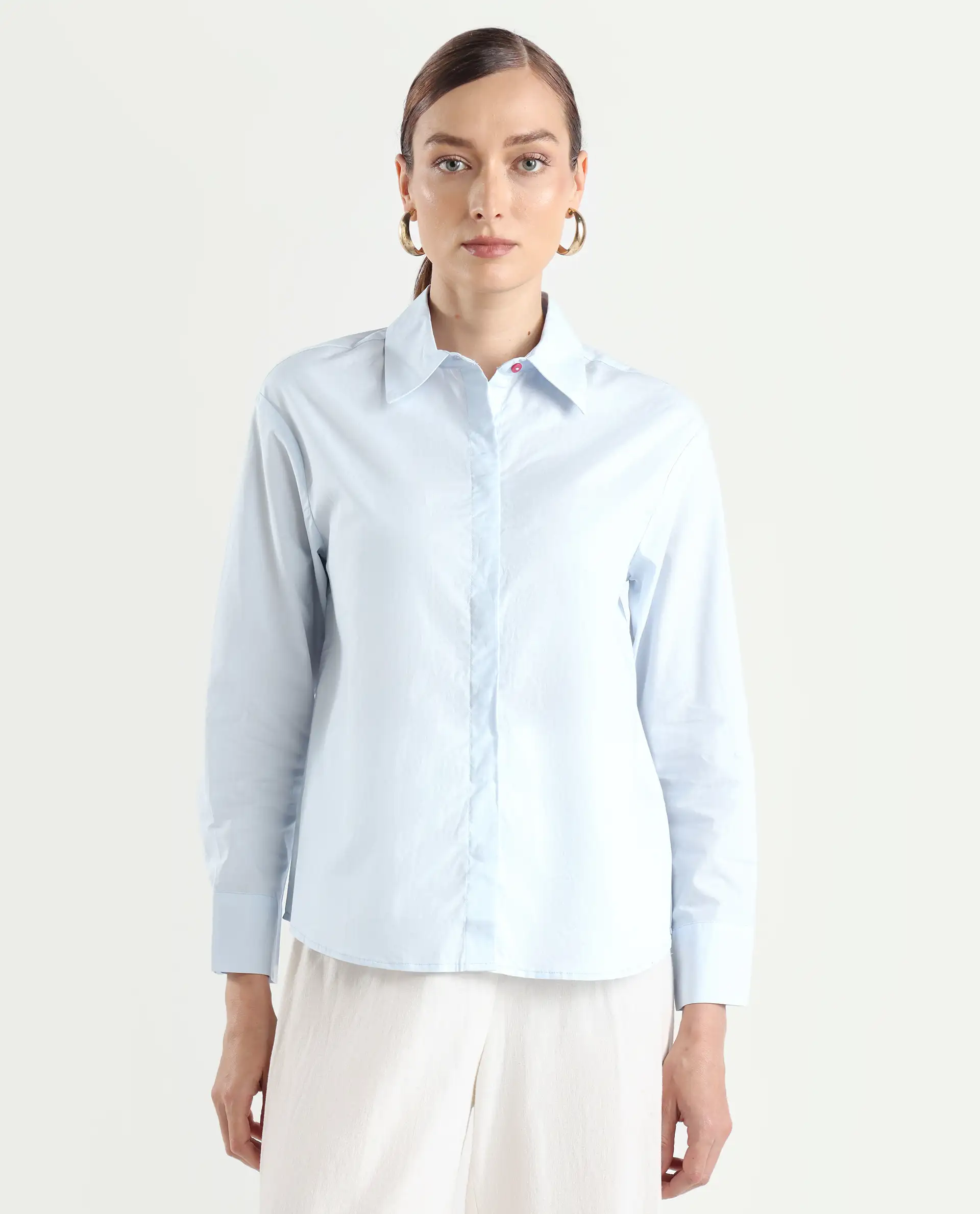 Rareism Women's Zquib Grey Cotton Spread Collar Graphic Print Cuffed Sleeve Regular Fit Shirt - Image 3