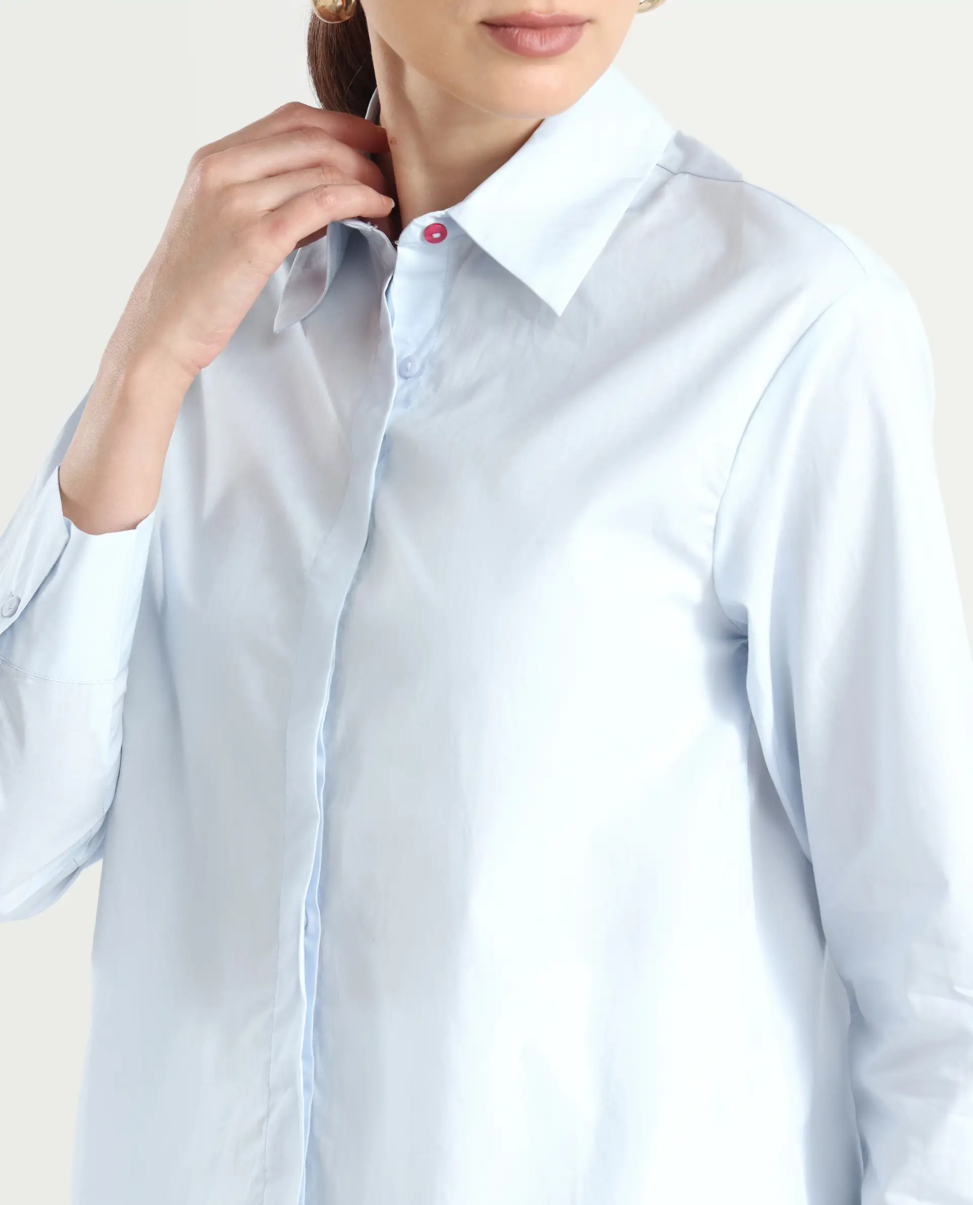 Rareism Women's Zquib Grey Cotton Spread Collar Graphic Print Cuffed Sleeve Regular Fit Shirt - Image 4