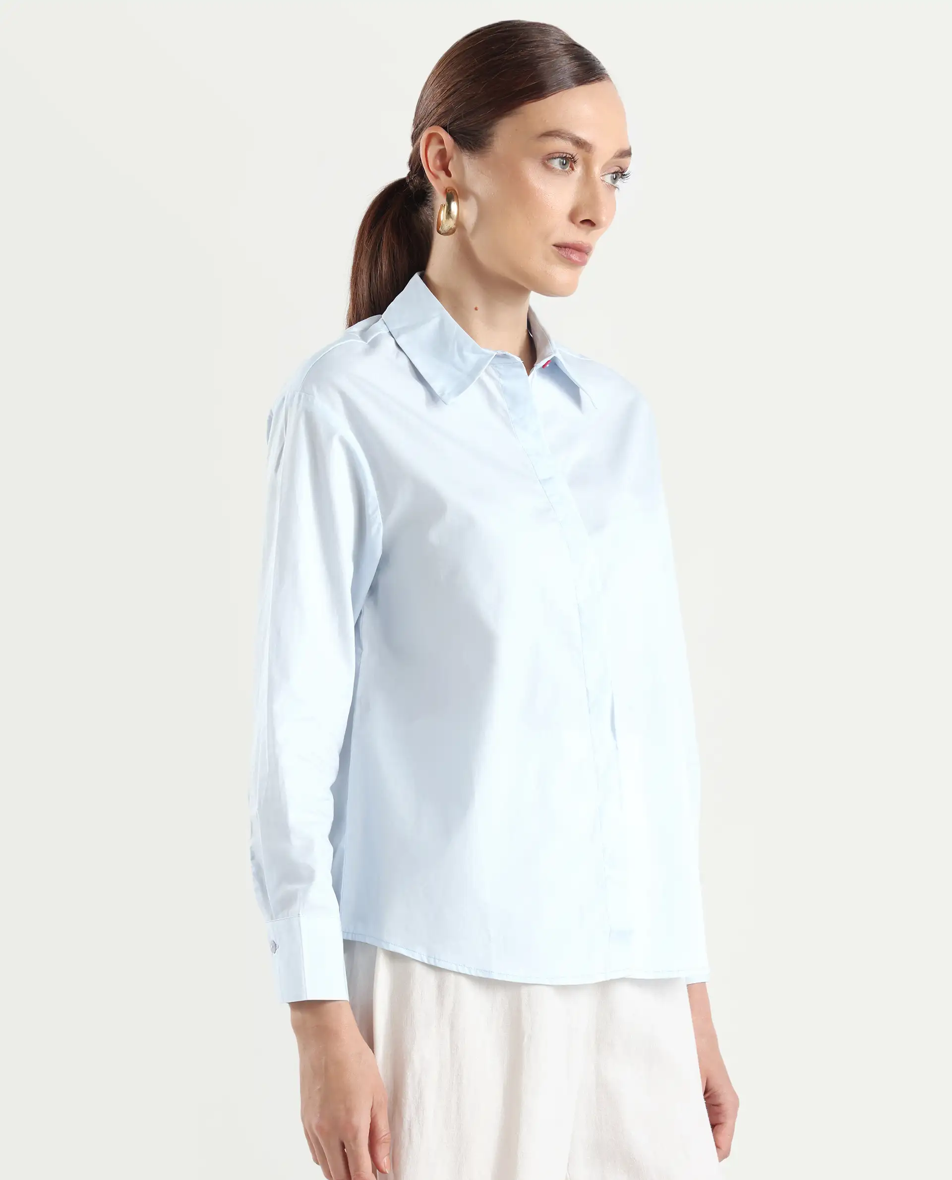 Rareism Women's Zquib Grey Cotton Spread Collar Graphic Print Cuffed Sleeve Regular Fit Shirt - Image 6