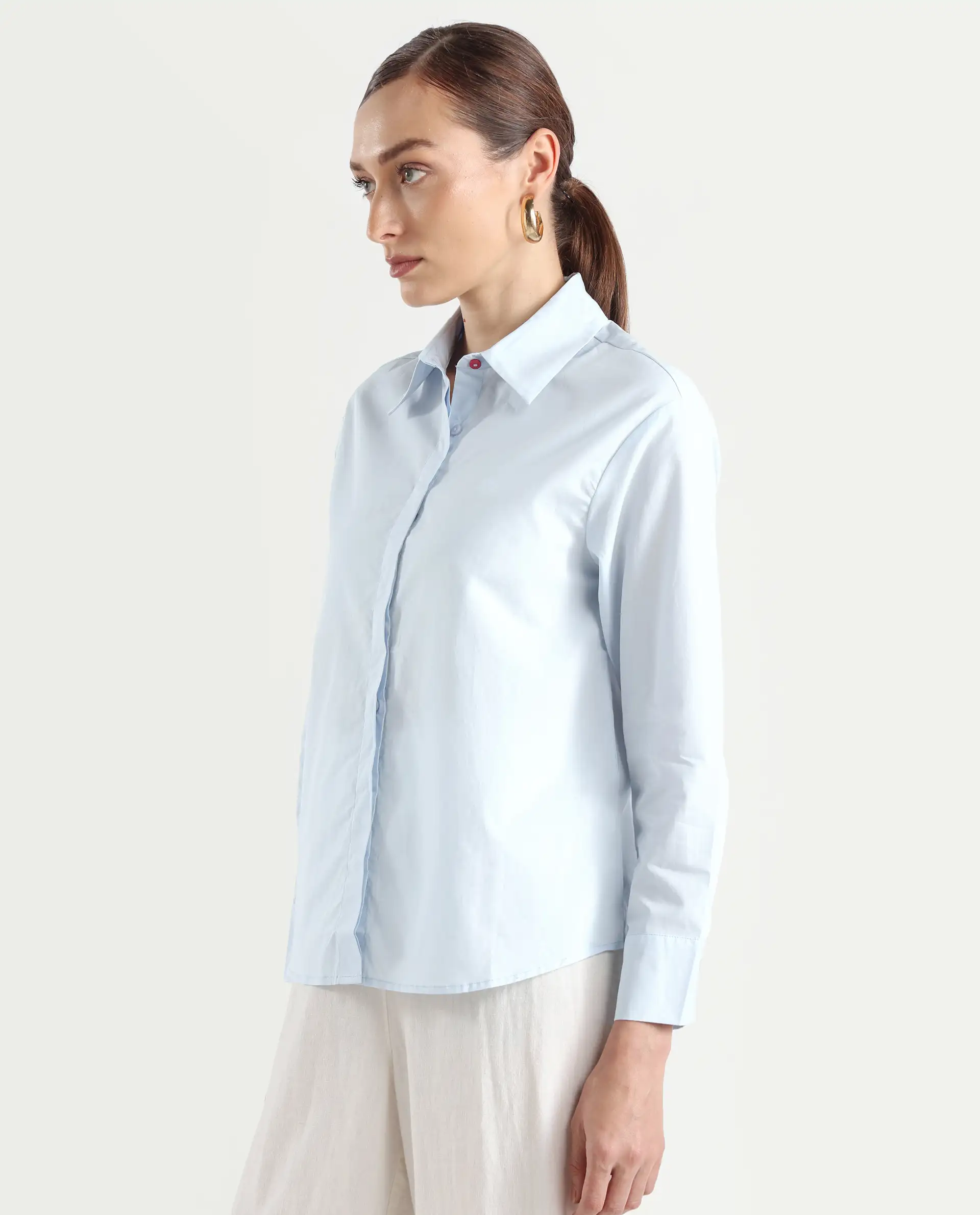 Rareism Women's Zquib Grey Cotton Spread Collar Graphic Print Cuffed Sleeve Regular Fit Shirt - Image 7