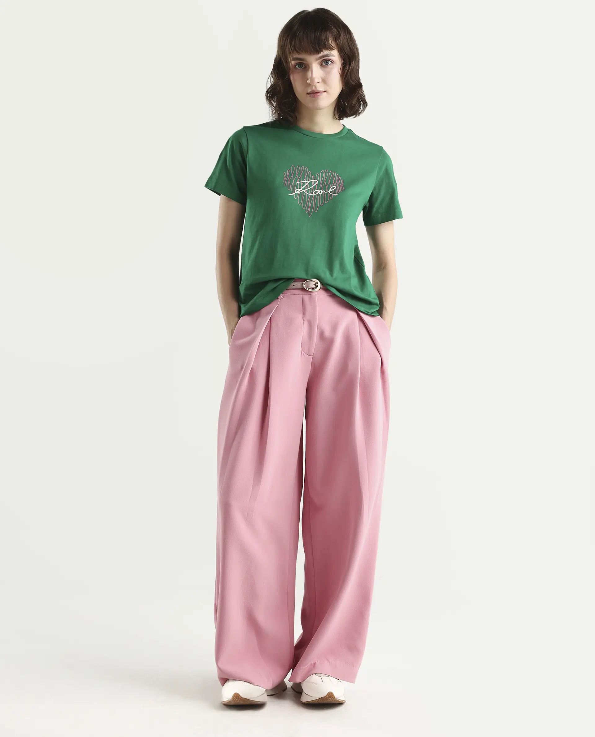 Rareism Women's Zrey Dark Green Cotton Half Sleeve Regular Fit Hd Print T-Shirt - Image 2
