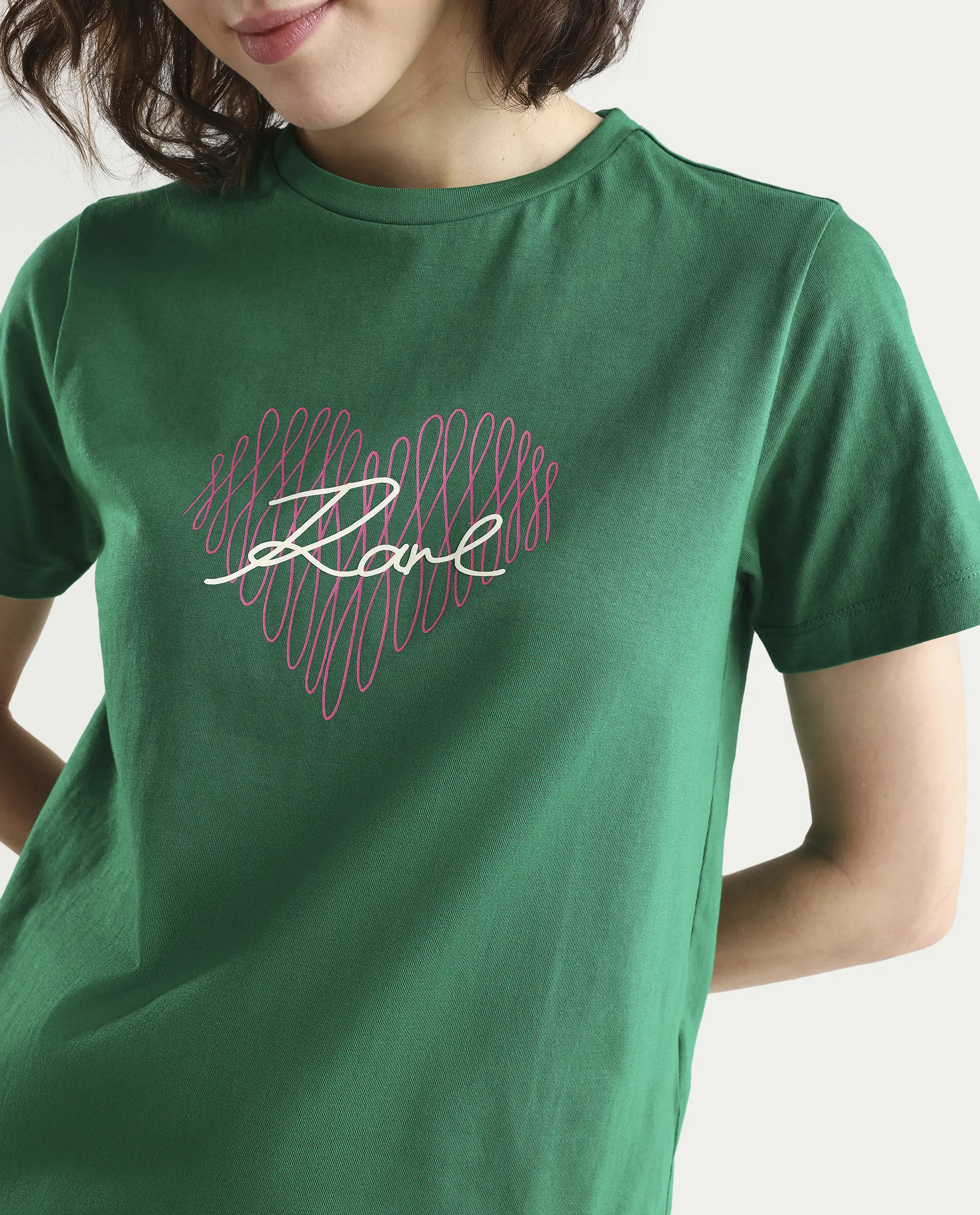 Rareism Women's Zrey Dark Green Cotton Half Sleeve Regular Fit Hd Print T-Shirt - Image 4