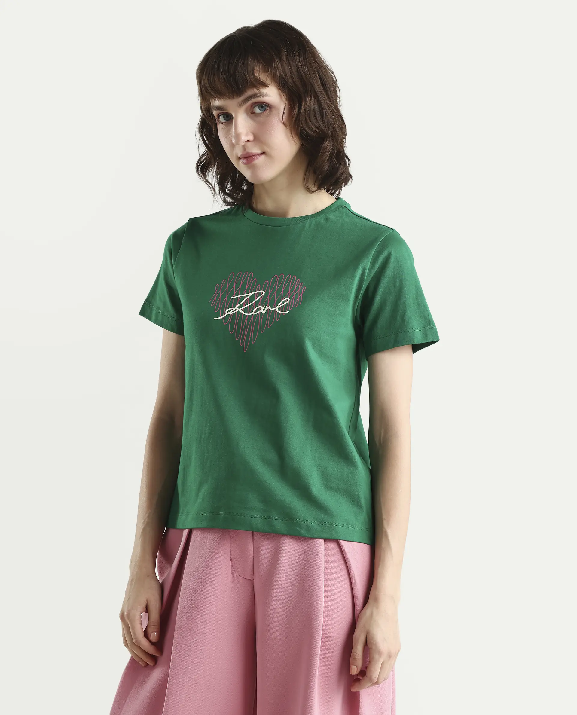Rareism Women's Zrey Dark Green Cotton Half Sleeve Regular Fit Hd Print T-Shirt - Image 5