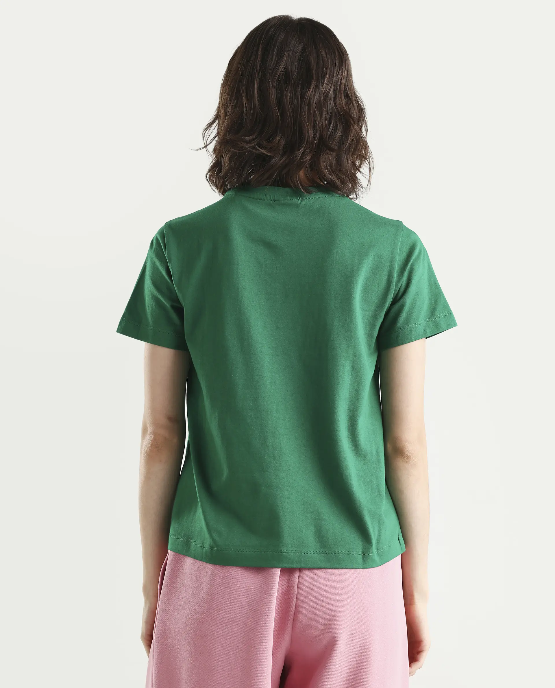 Rareism Women's Zrey Dark Green Cotton Half Sleeve Regular Fit Hd Print T-Shirt - Image 7
