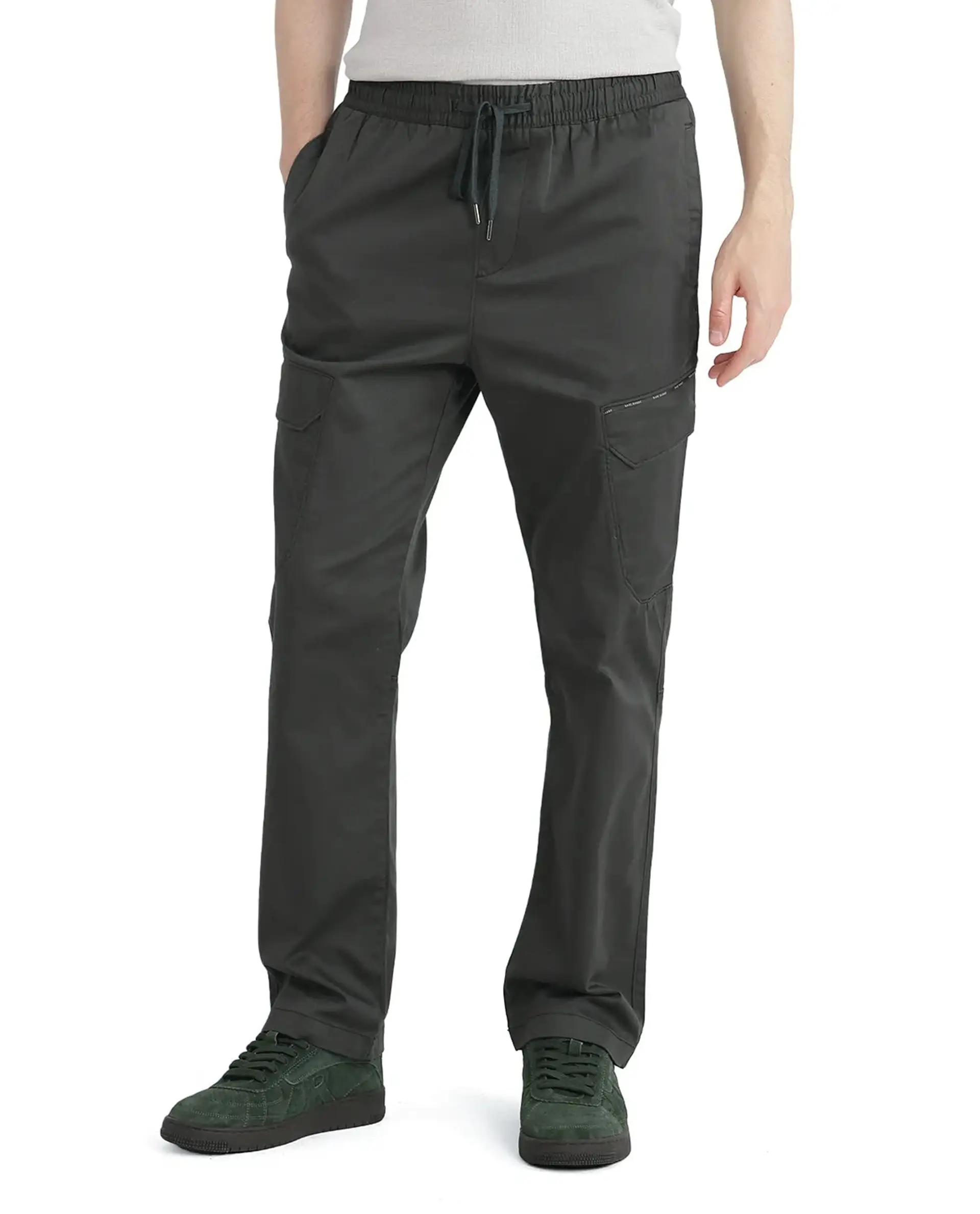 Rare Rabbit Men's Zudi Dark Grey Cotton Plain Regular Fit Trouser - Image 10