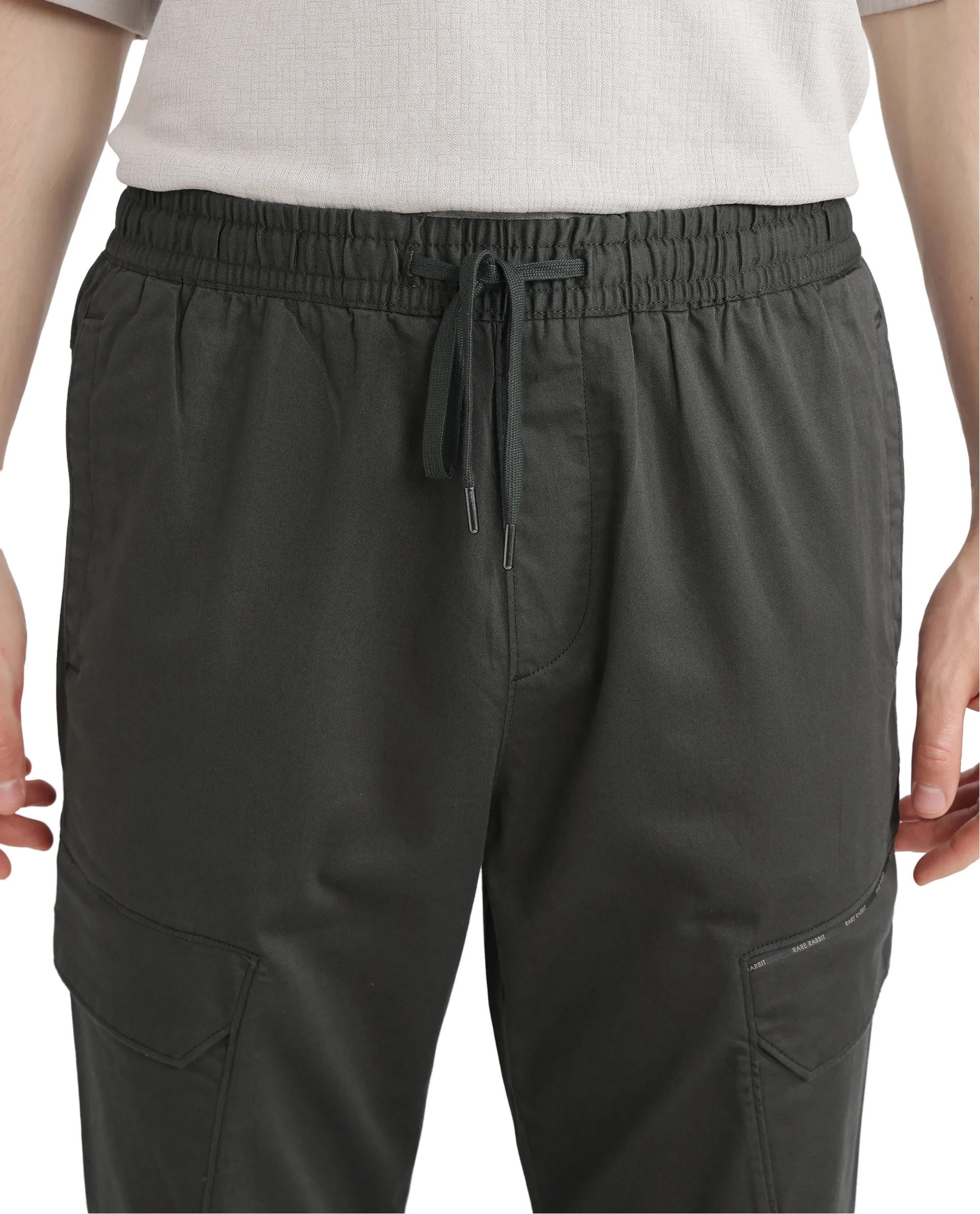Rare Rabbit Men's Zudi Dark Grey Cotton Plain Regular Fit Trouser - Image 3