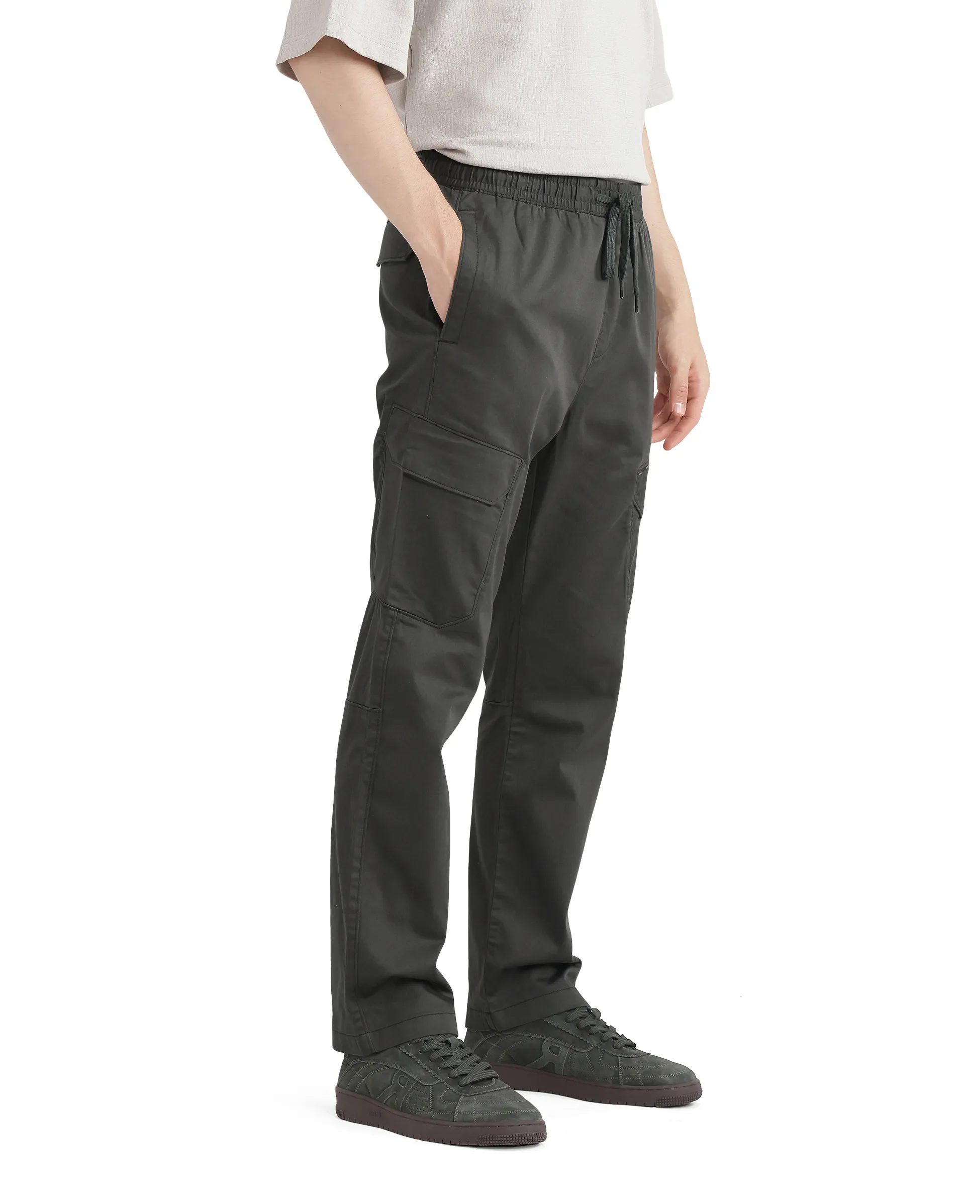 Rare Rabbit Men's Zudi Dark Grey Cotton Plain Regular Fit Trouser - Image 6