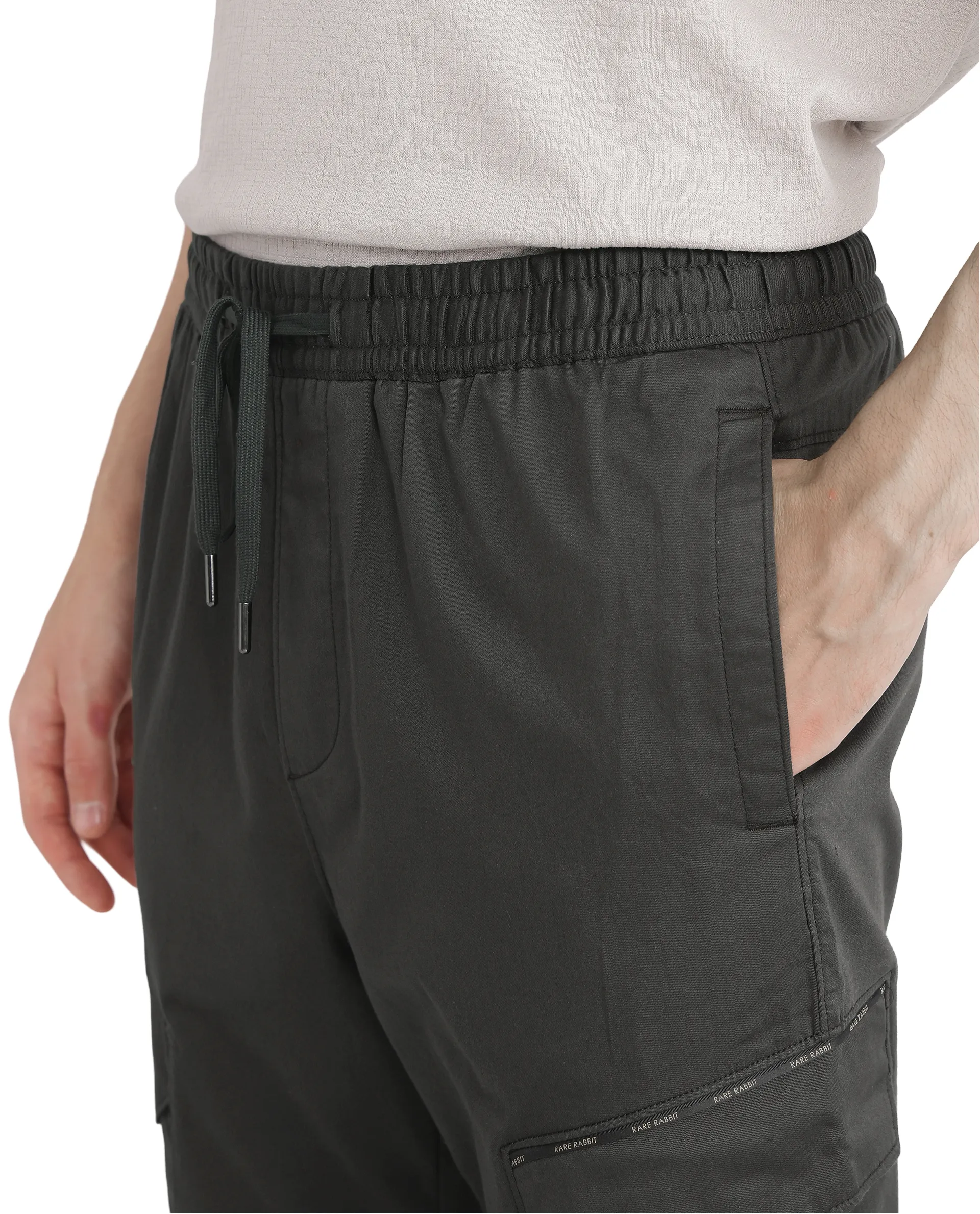 Rare Rabbit Men's Zudi Dark Grey Cotton Plain Regular Fit Trouser - Image 7