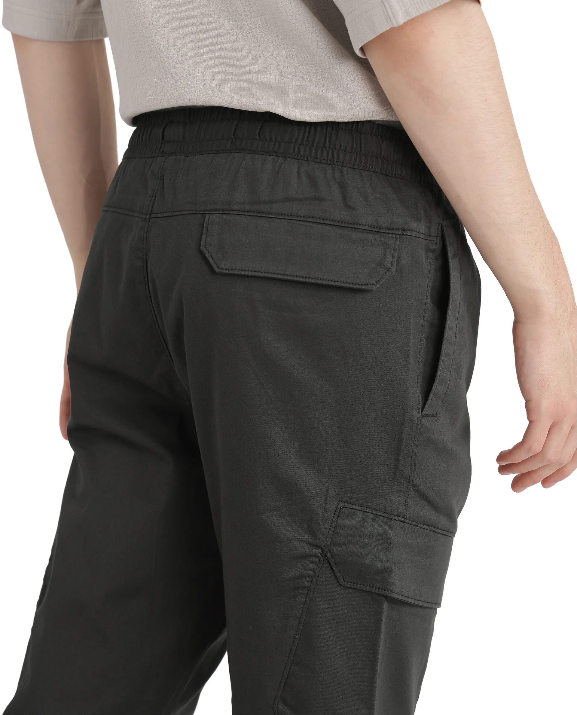 Rare Rabbit Men's Zudi Dark Grey Cotton Plain Regular Fit Trouser - Image 9