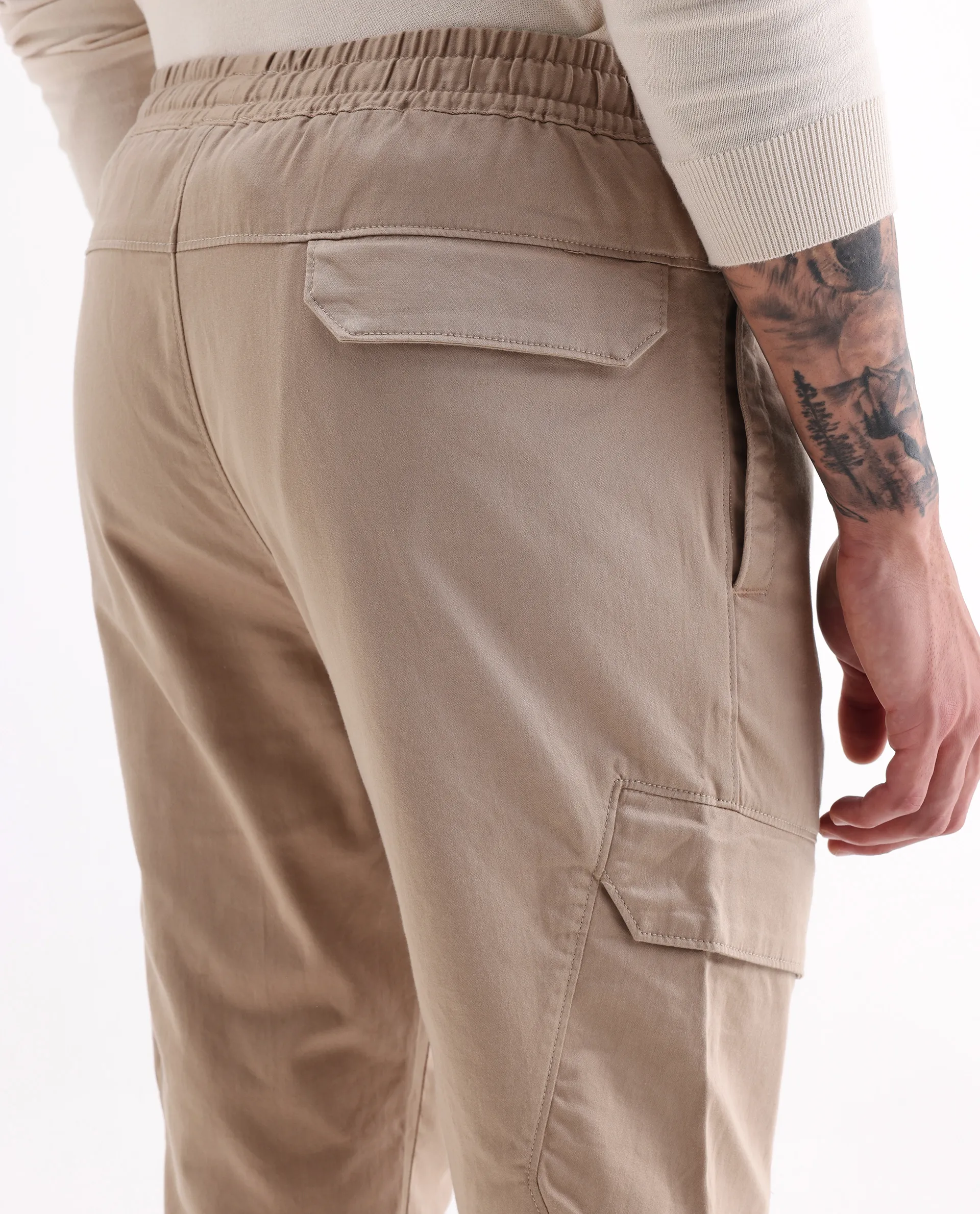 Rare Rabbit Men's Zudi Light Brown Cotton Plain Regular Fit Trouser - Image 6