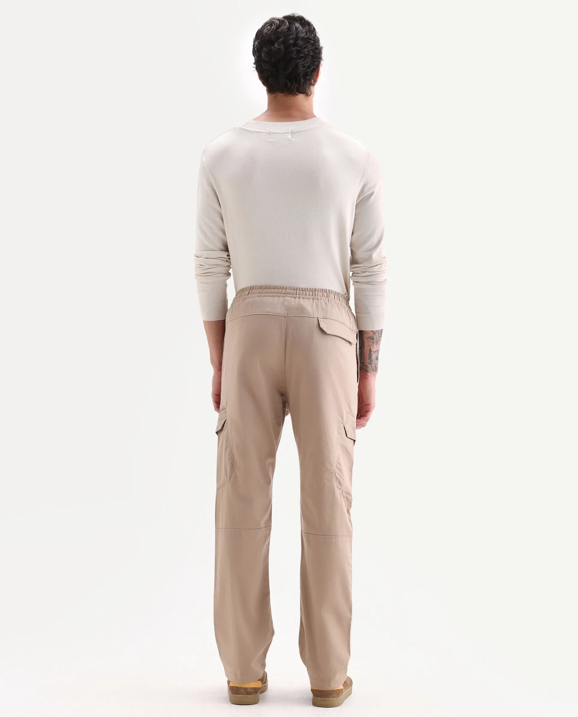 Rare Rabbit Men's Zudi Light Brown Cotton Plain Regular Fit Trouser - Image 8