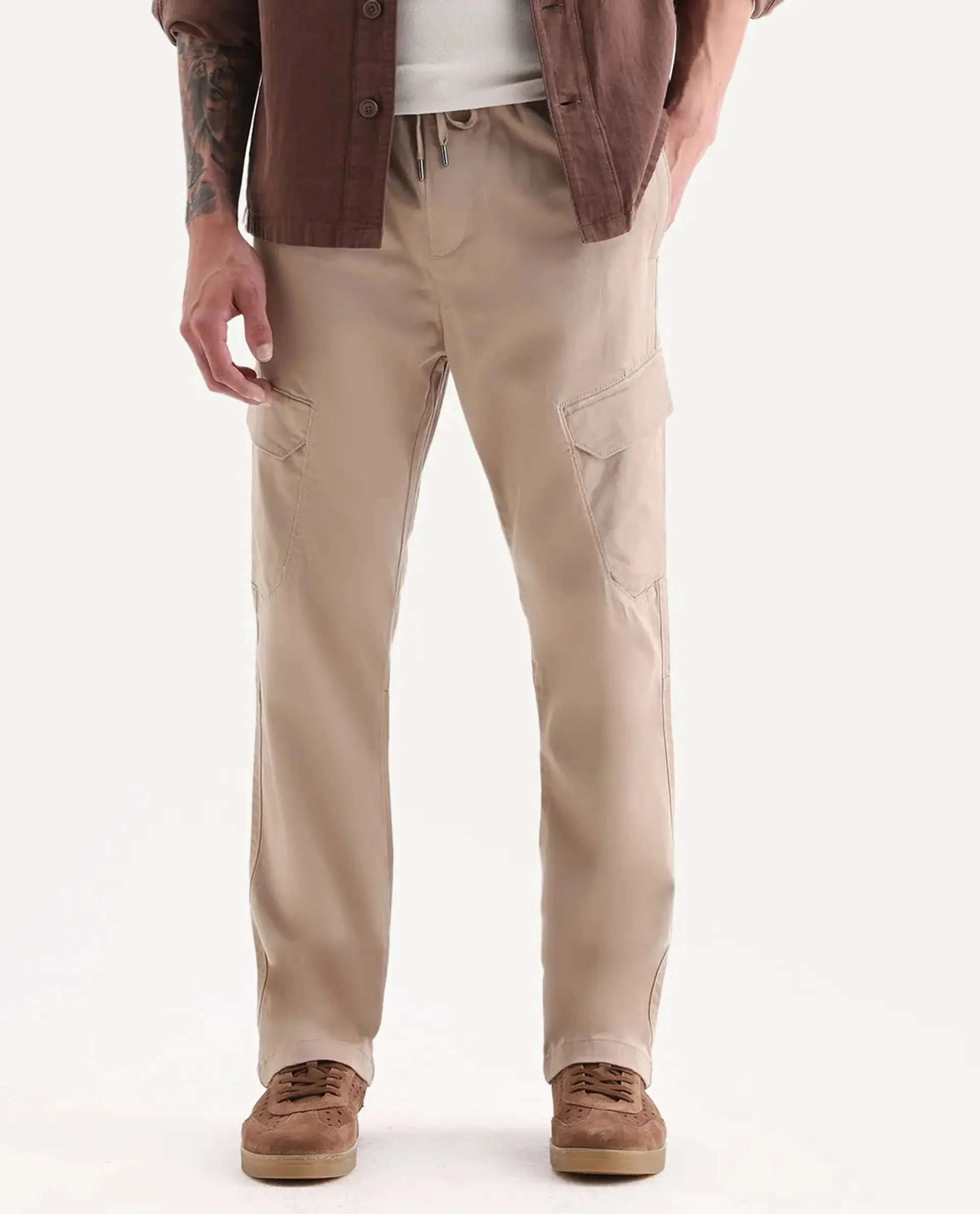 Rare Rabbit Men's Zudi Light Brown Cotton Plain Regular Fit Trouser - Image 9