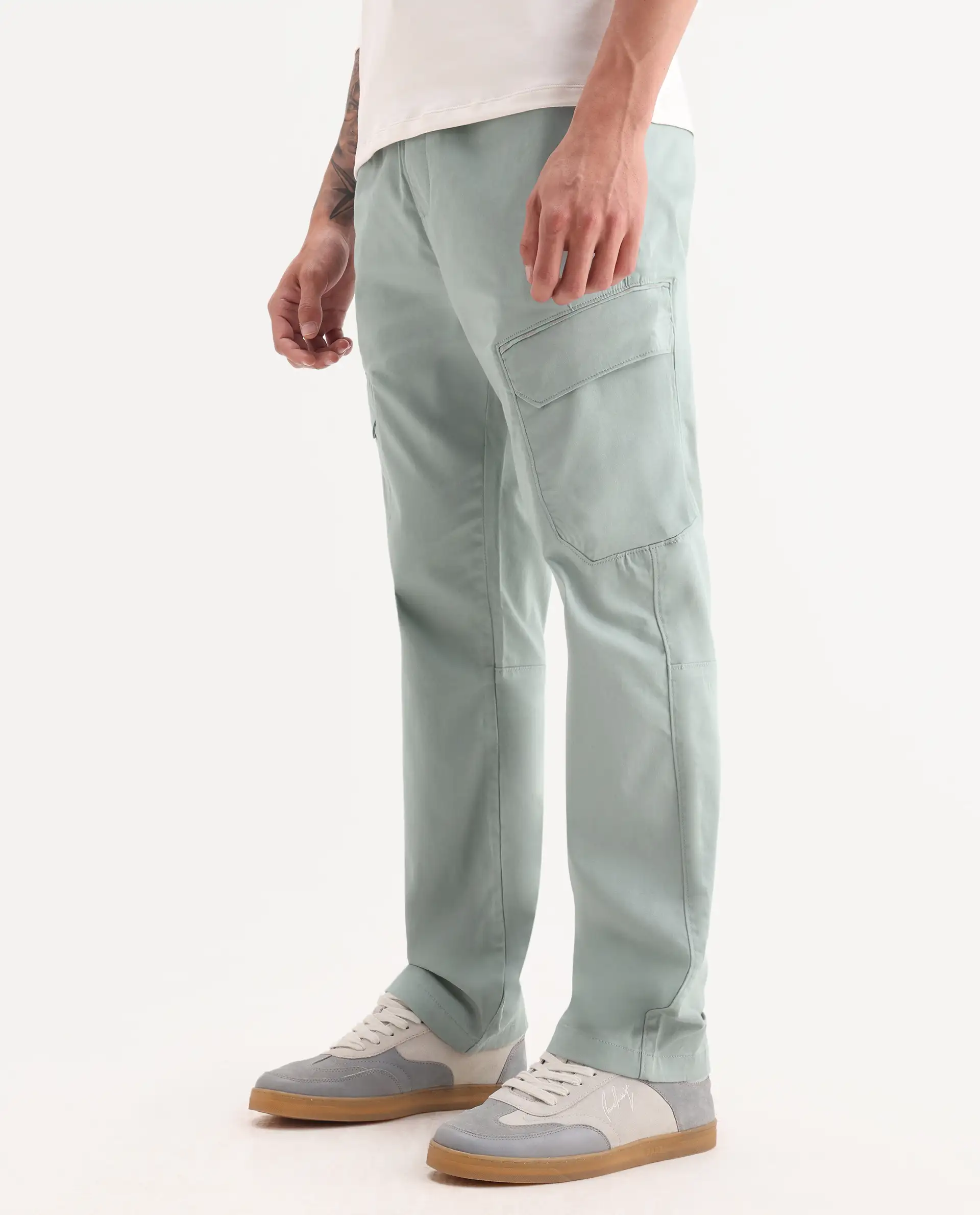 Rare Rabbit Men's Zudi Pastel Blue Cotton Plain Regular Fit Trouser - Image 2