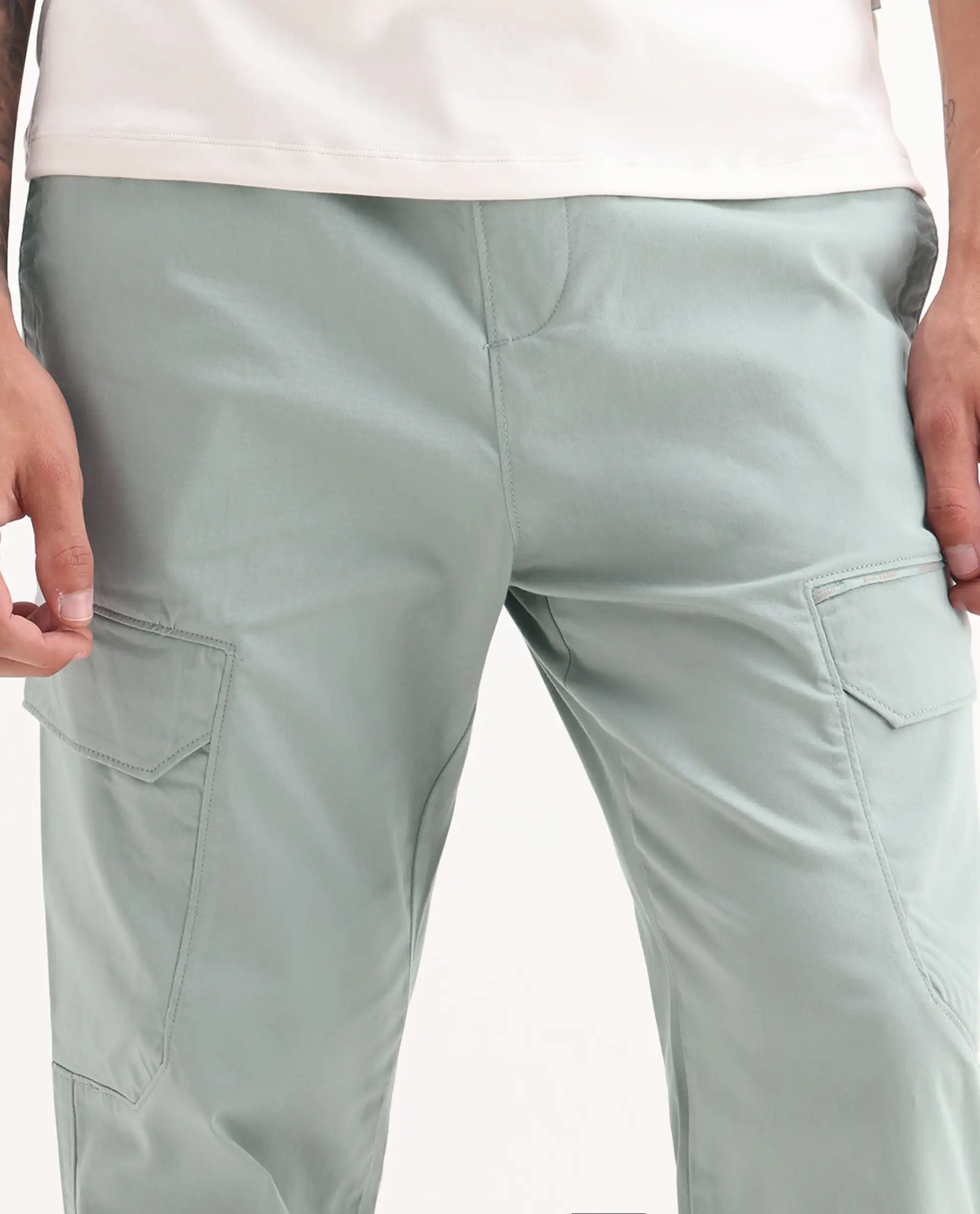Rare Rabbit Men's Zudi Pastel Blue Cotton Plain Regular Fit Trouser - Image 3