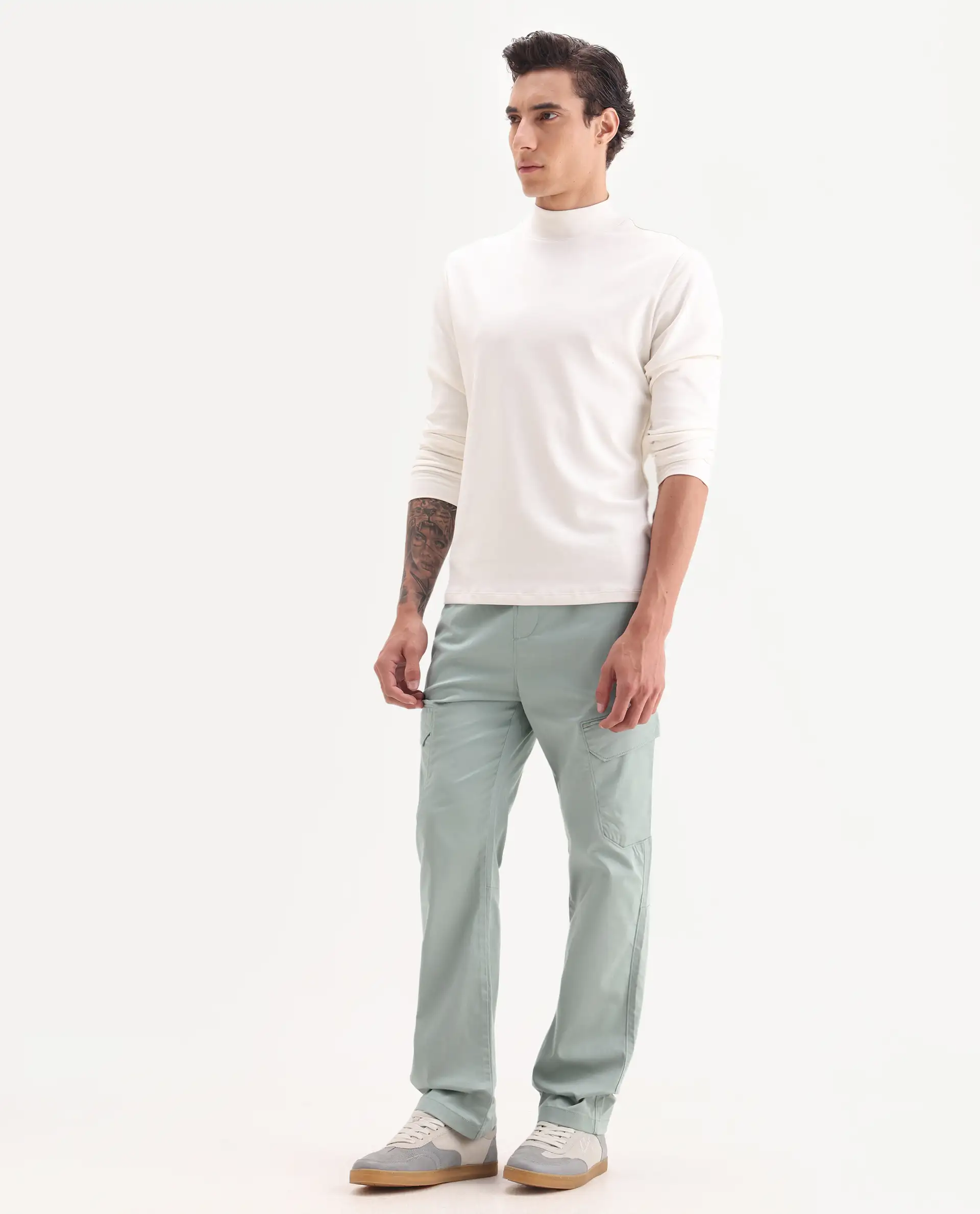 Rare Rabbit Men's Zudi Pastel Blue Cotton Plain Regular Fit Trouser - Image 4