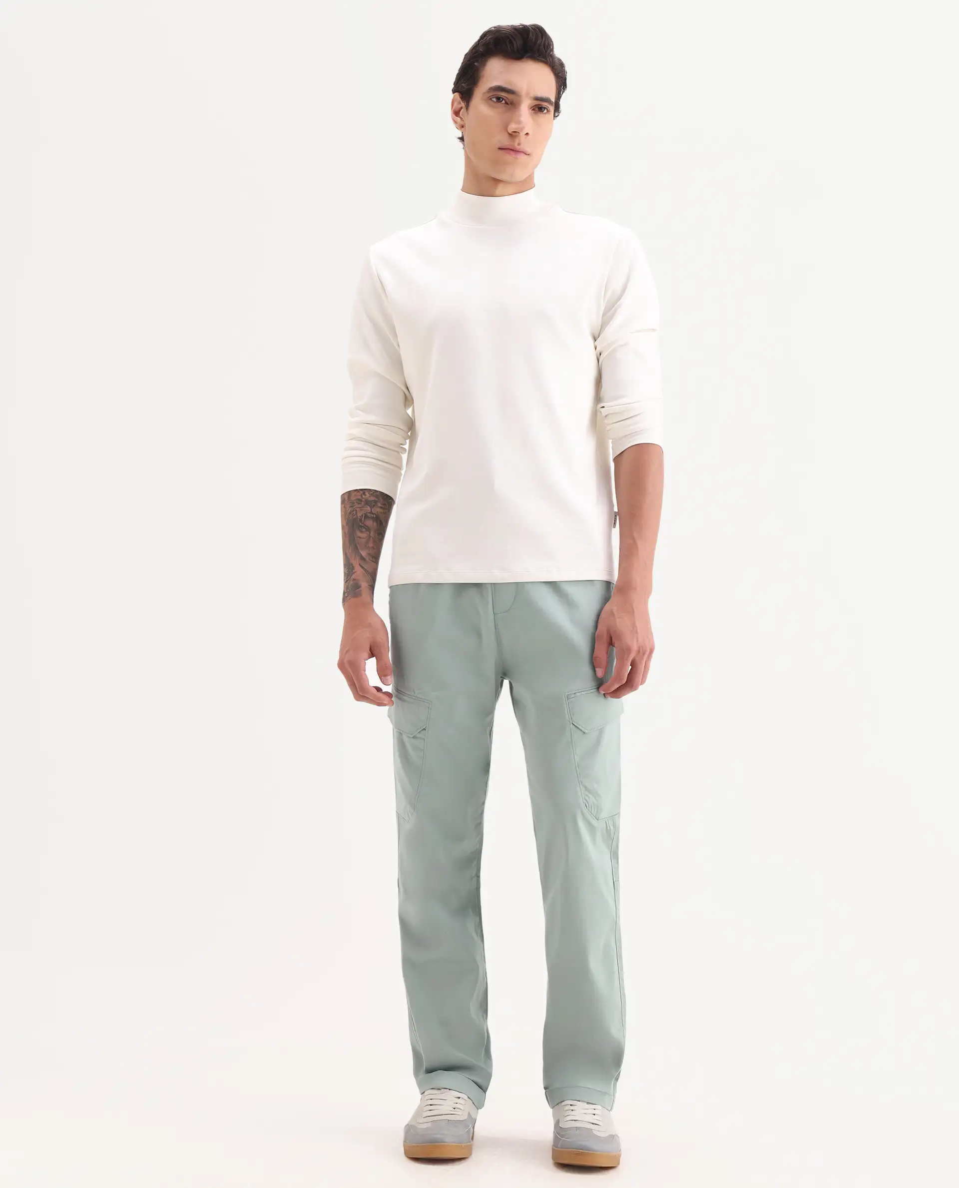 Rare Rabbit Men's Zudi Pastel Blue Cotton Plain Regular Fit Trouser - Image 7